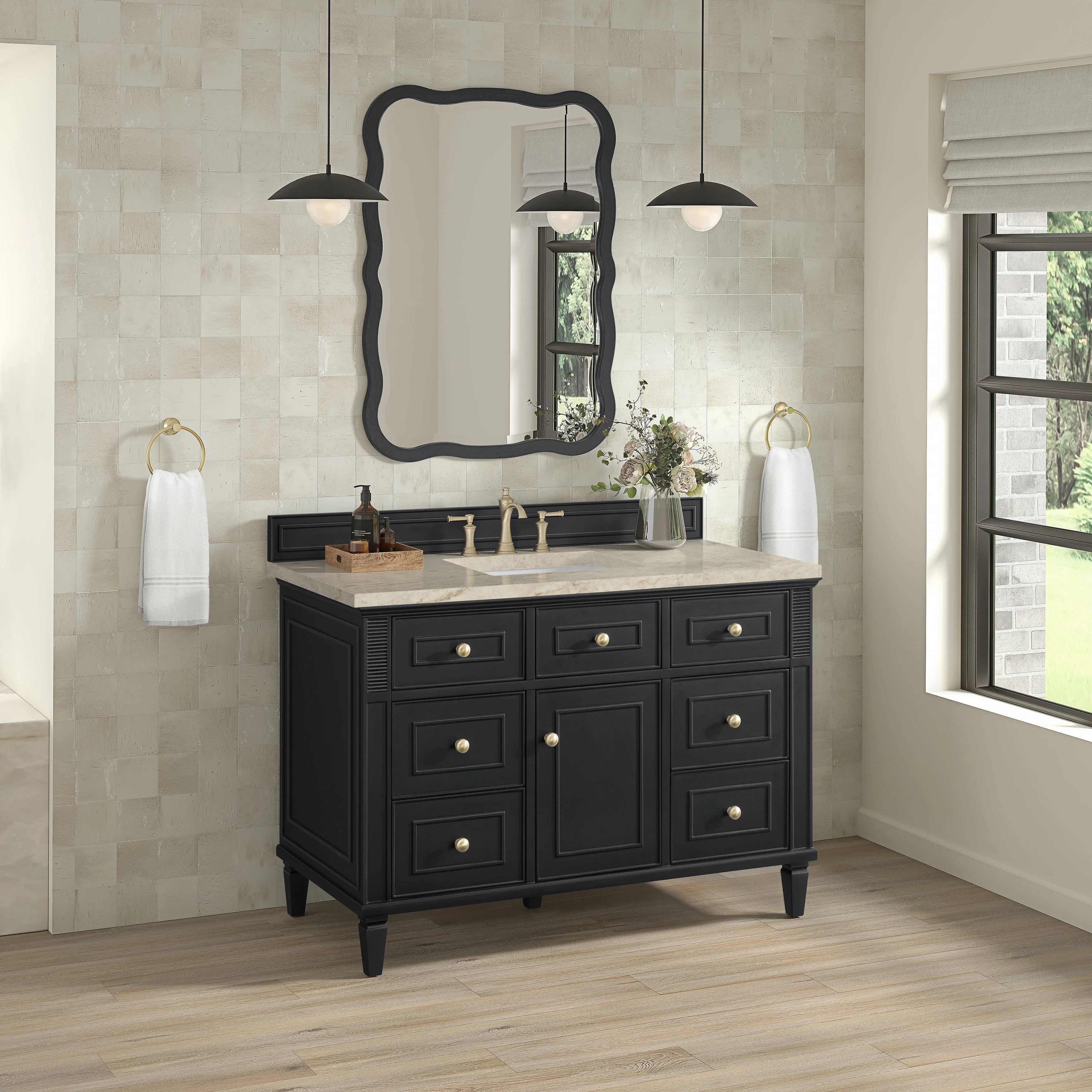 Lorelai 48" Single Vanity, Black Onyx, w/ 3 CM Tajnar Eclos Top w/FreePower Wireless Charger
