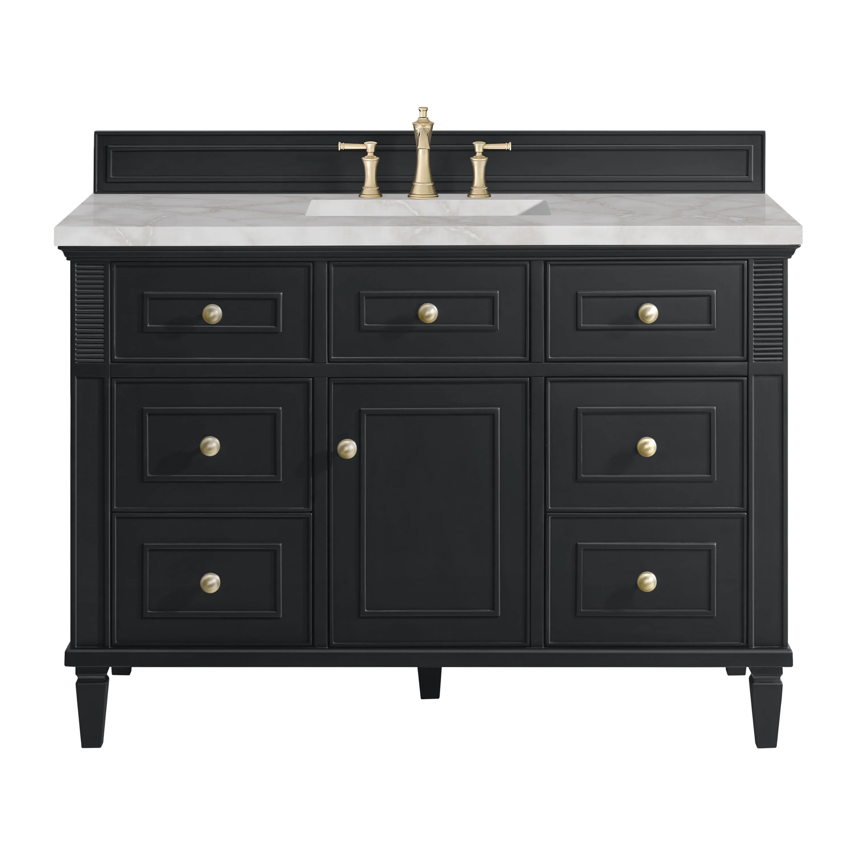 Lorelai 48" Single Vanity, Black Onyx w/ 3 CM Victorian Silver Silestone Top w/FreePower Wireless Charger