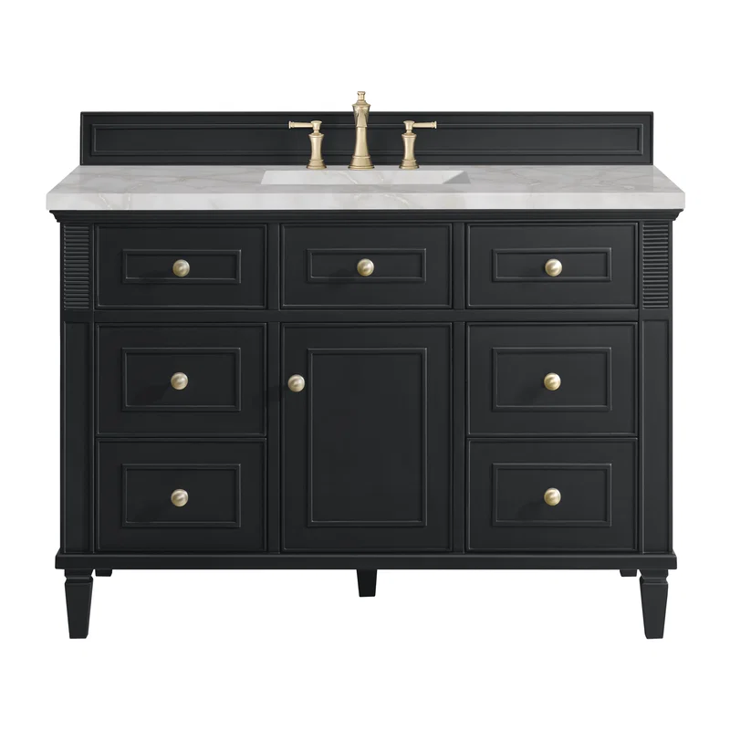 Lorelai 48" Single Vanity, Black Onyx w/ 3 CM Victorian Silver Silestone Top w/FreePower Wireless Charger