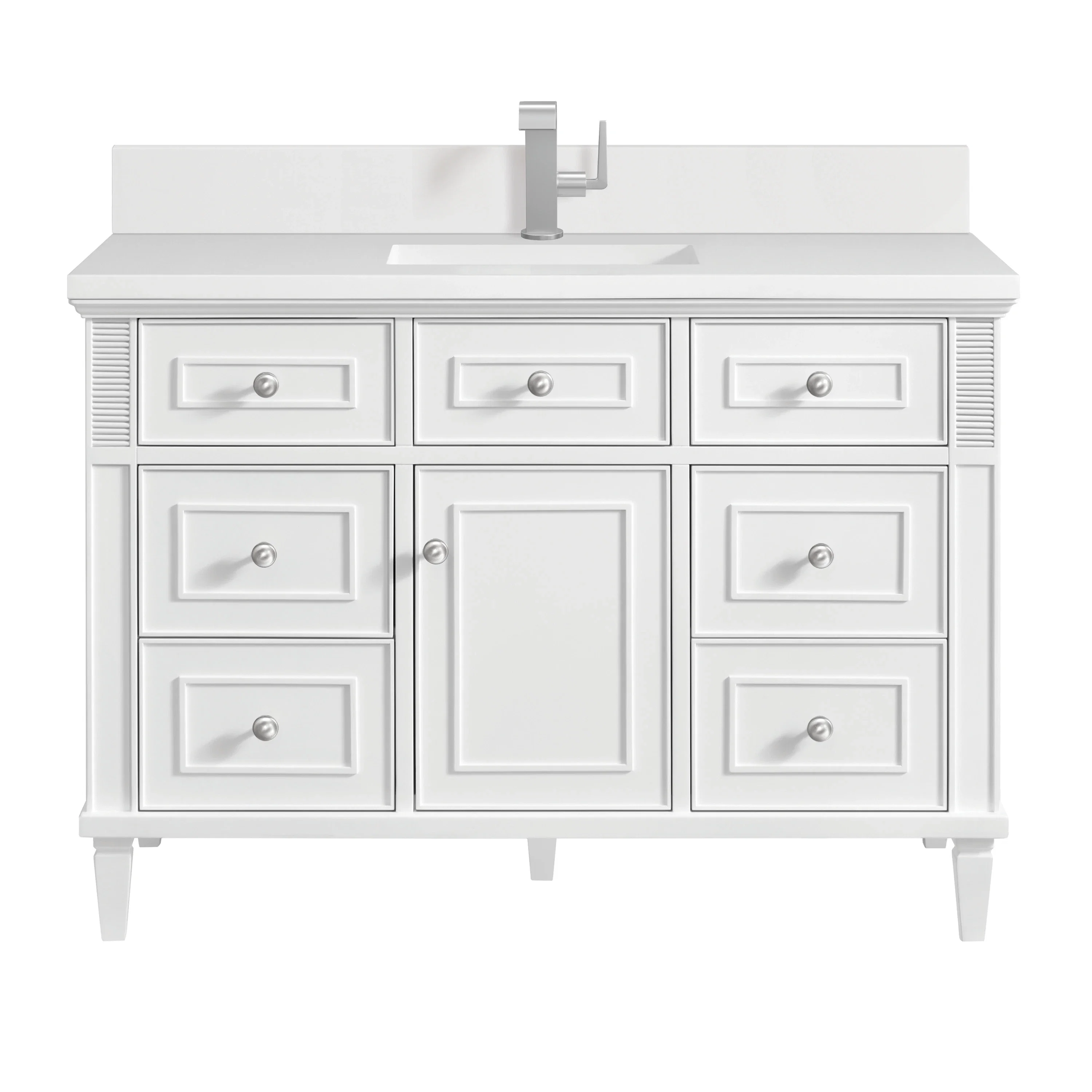 Lorelai 48" Single Vanity, Bright White w/ Single Hole 3 CM White Zeus Silestone Top & Backsplash