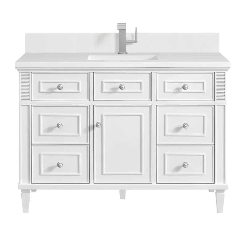 Lorelai 48" Single Vanity, Bright White w/ Single Hole 3 CM White Zeus Silestone Top & Backsplash