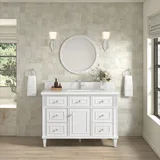 Lorelai 48" Single Vanity, Bright White w/ Single Hole 3 CM White Zeus Silestone Top & Backsplash