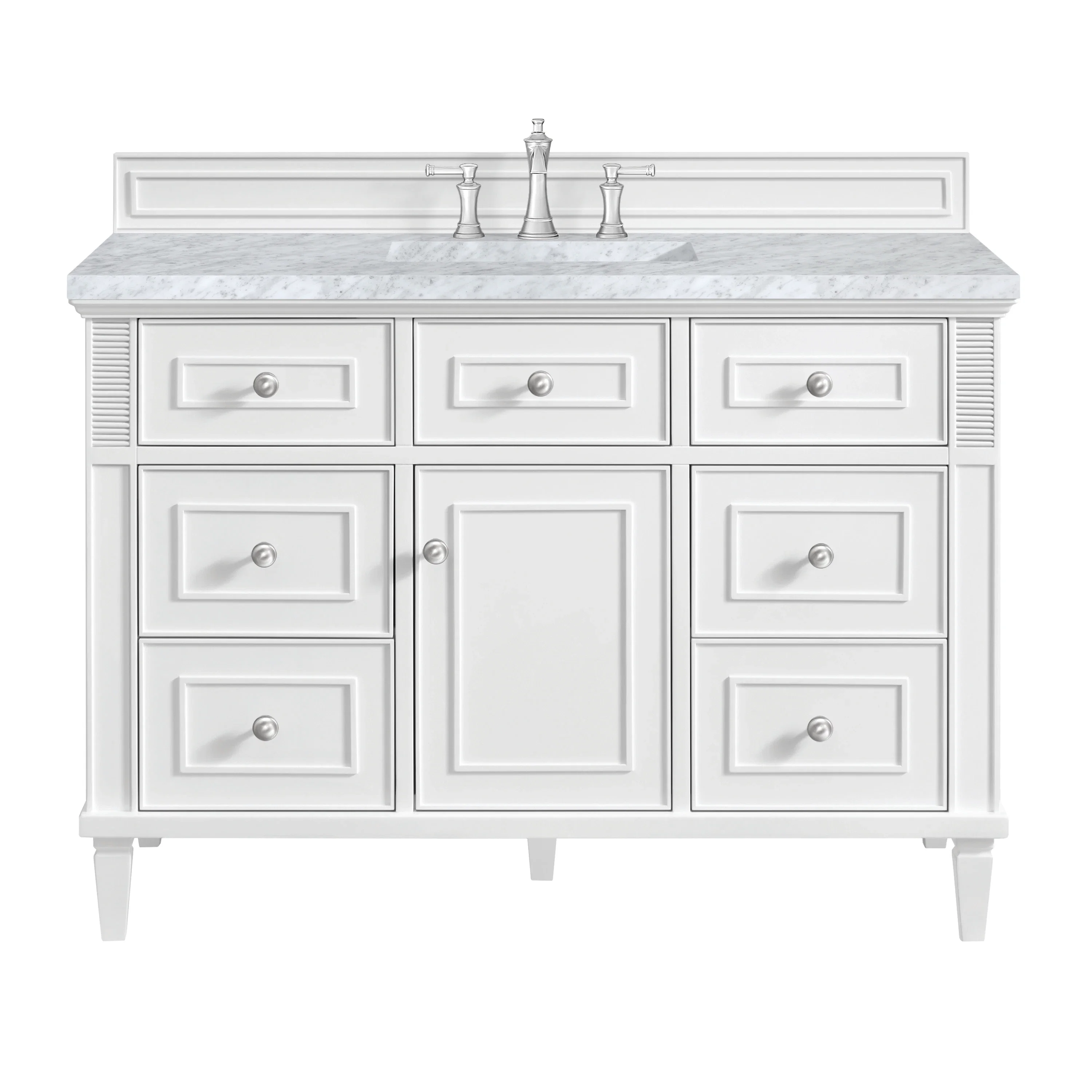 Lorelai 48" Single Vanity, Bright White w/ 3 CM Carrara White Marble Top