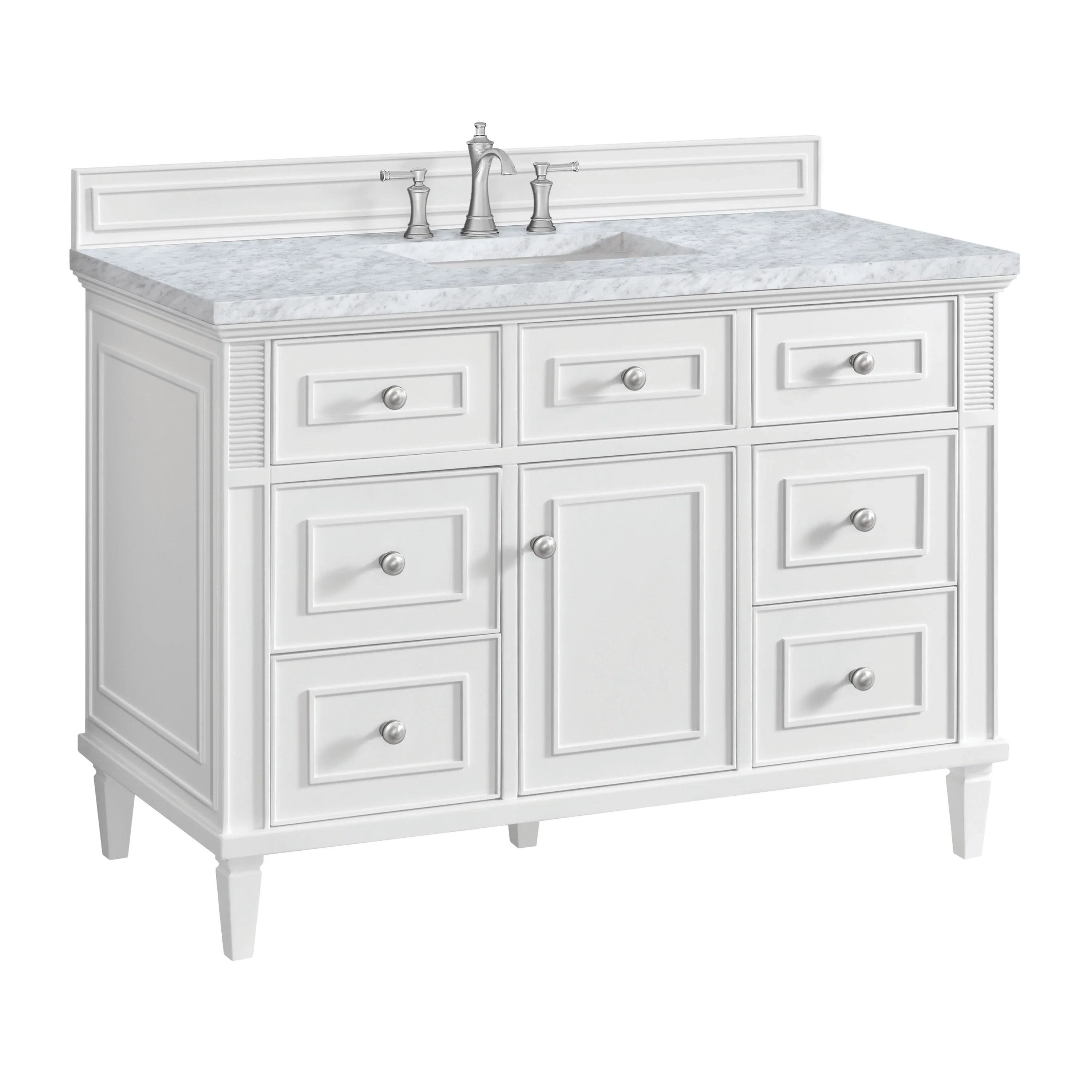 Lorelai 48" Single Vanity, Bright White w/ 3 CM Carrara White Marble Top