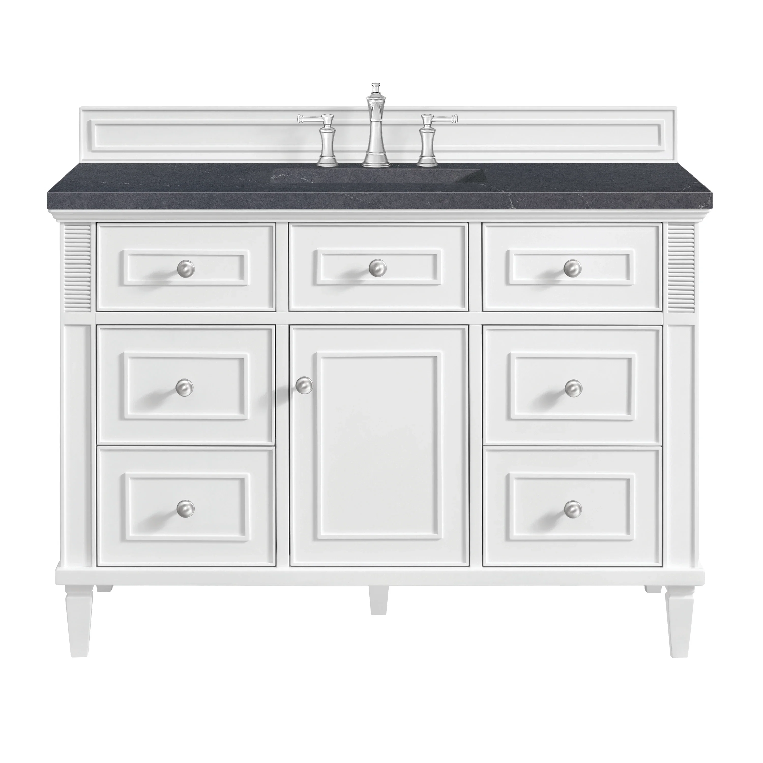 Lorelai 48" Single Vanity, Bright White w/ 3 CM Charcoal Soapstone Silestone Top