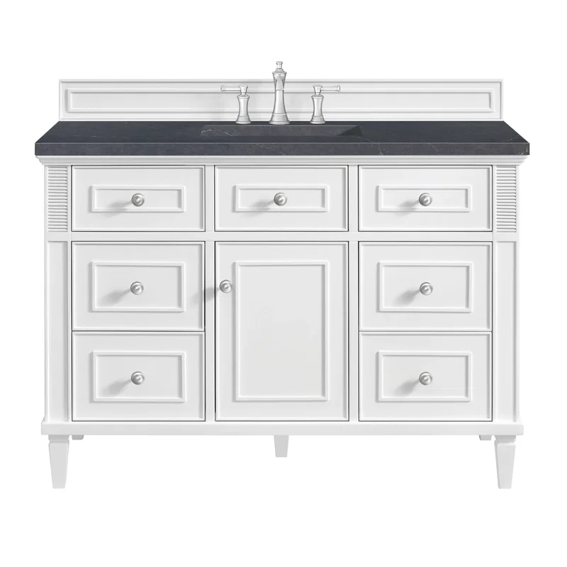 Lorelai 48" Single Vanity, Bright White w/ 3 CM Charcoal Soapstone Silestone Top
