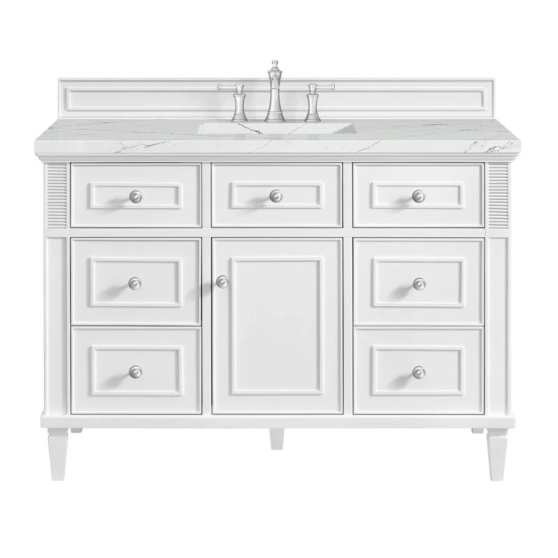 Lorelai 48" Single Vanity, Bright White w/ 3 CM Ethereal Noctis Silestone Top