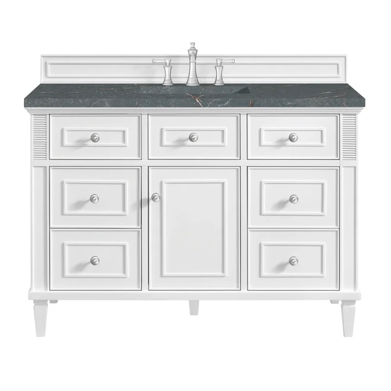 Lorelai 48" Single Vanity, Bright White w/ 3 CM Parisien Bleu Silestone Top