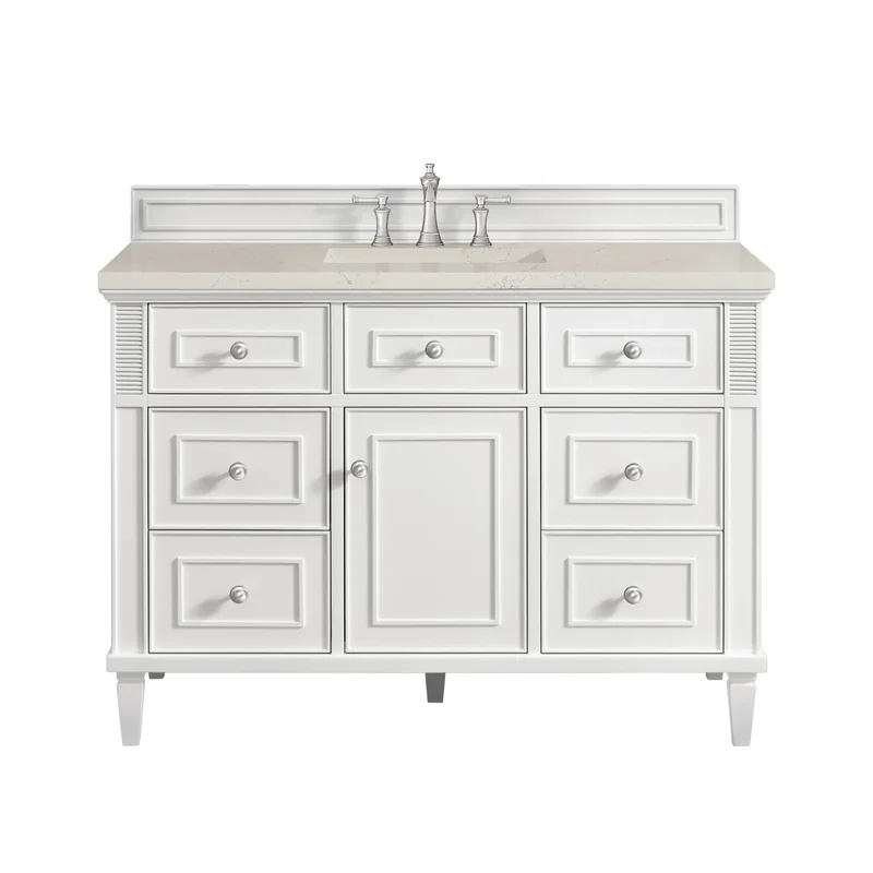 Lorelai 48" Single Vanity, Bright White, w/ 3 CM Siberian Silestone Top