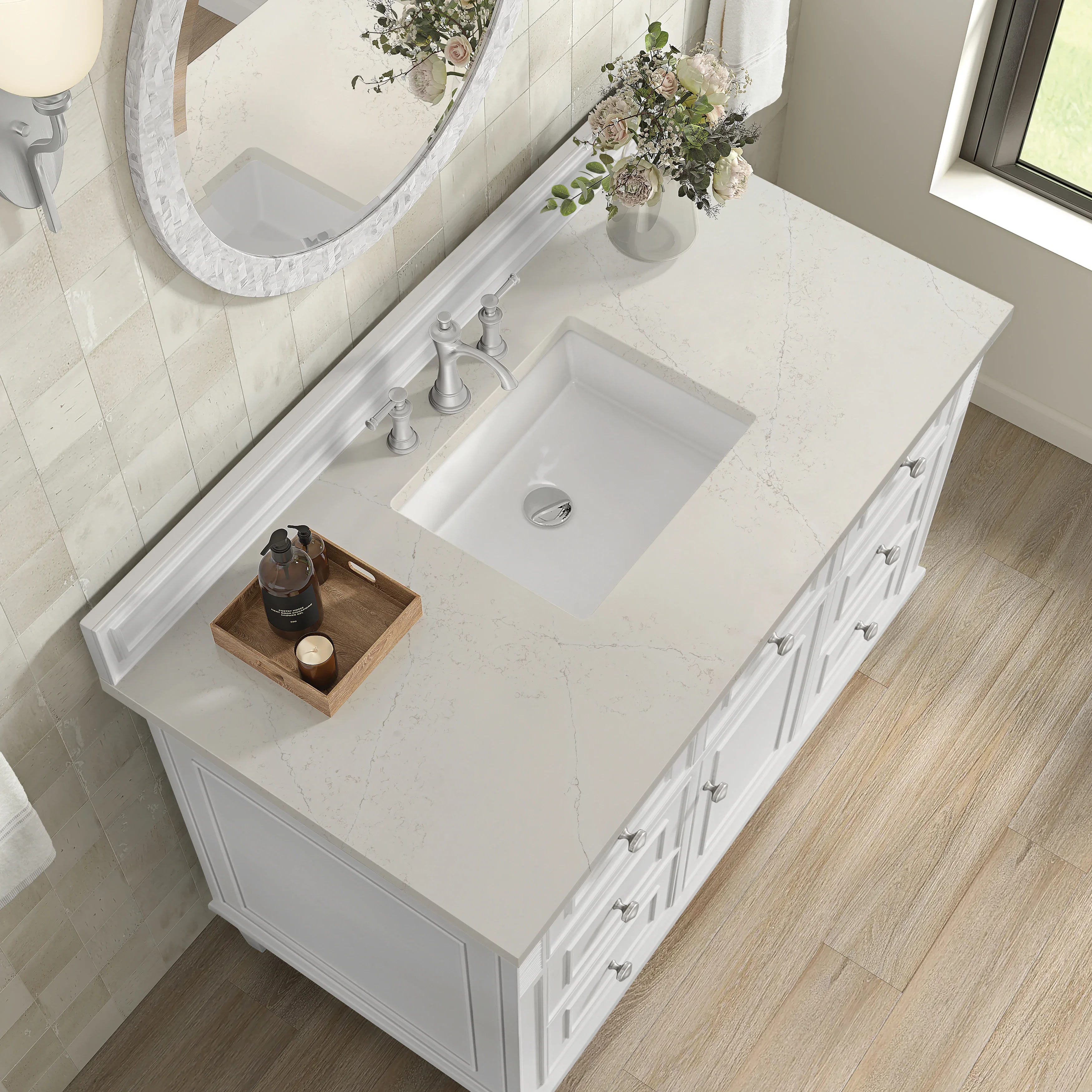 Lorelai 48" Single Vanity, Bright White, w/ 3 CM Siberian Silestone Top