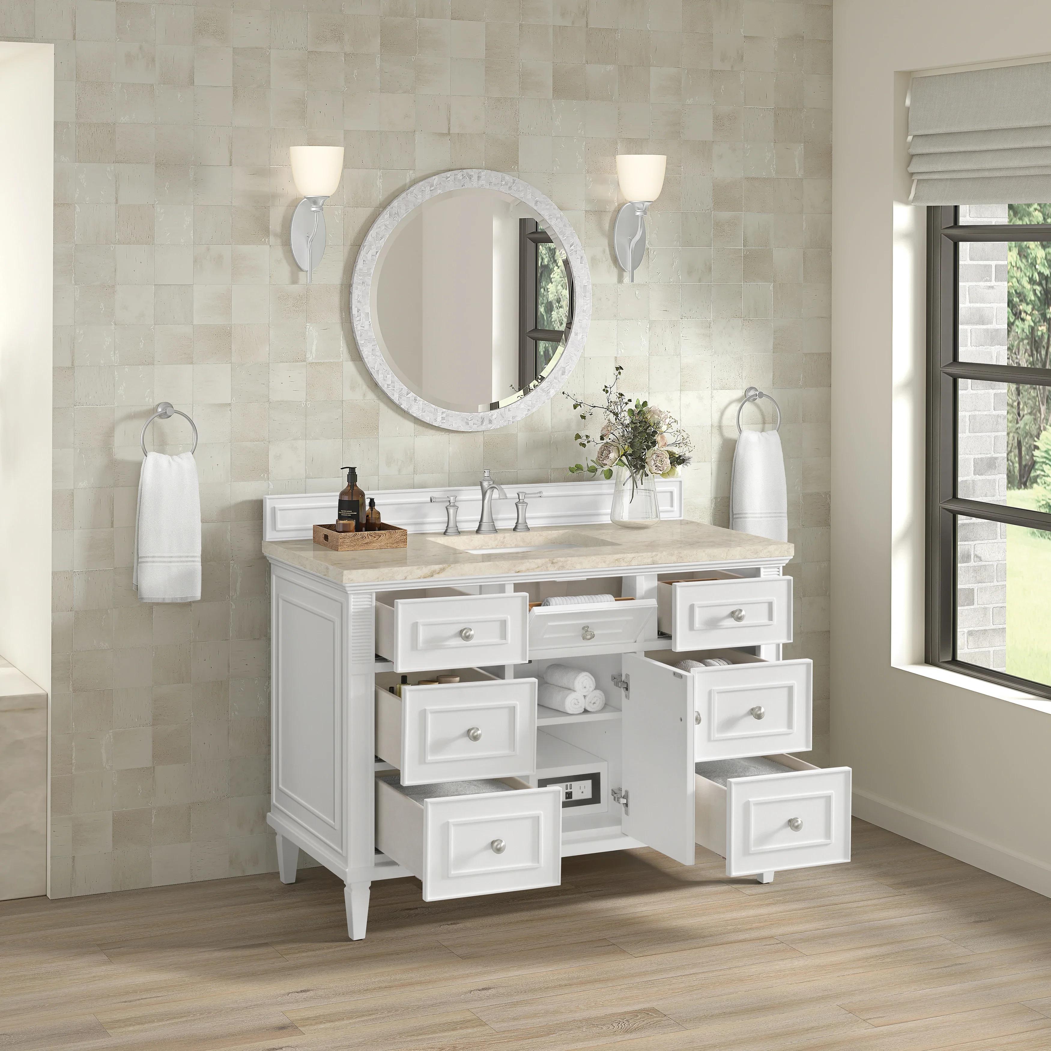 Lorelai 48" Single Vanity, Bright White, w/ 3 CM Tajnar Eclos Top