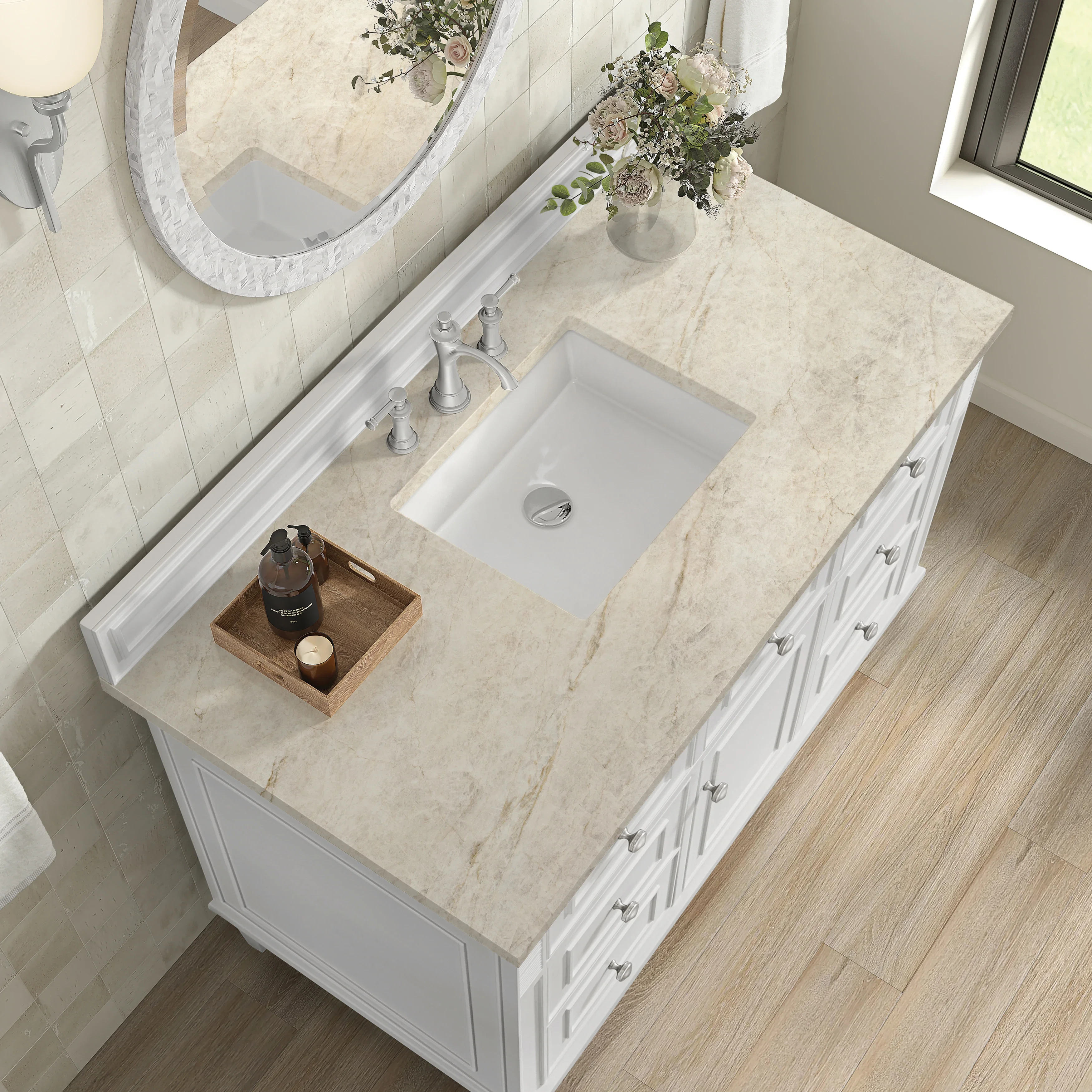 Lorelai 48" Single Vanity, Bright White, w/ 3 CM Tajnar Eclos Top