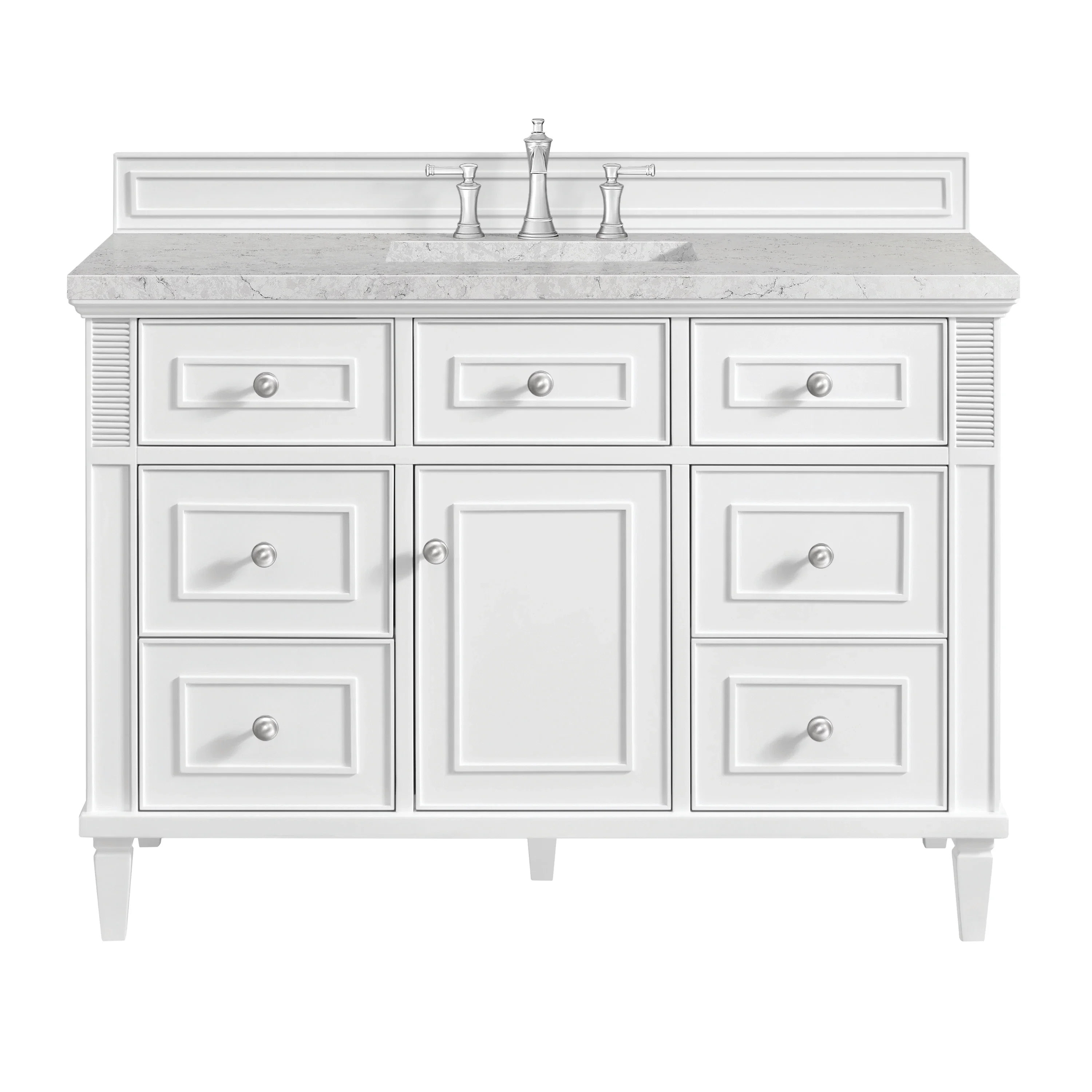 Lorelai 48" Single Vanity, Bright White w/ 3 CM Eternal Jasmine Pearl Silestone Top w/FreePower Wireless Charger