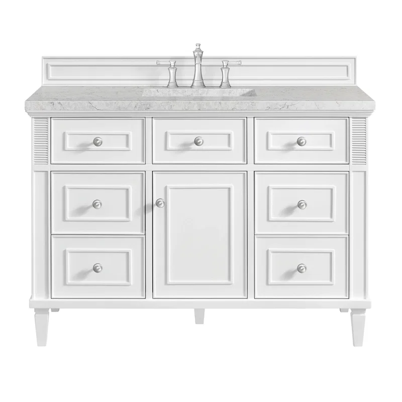 Lorelai 48" Single Vanity, Bright White w/ 3 CM Eternal Jasmine Pearl Silestone Top w/FreePower Wireless Charger