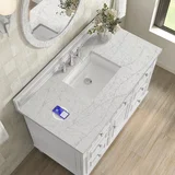 Lorelai 48" Single Vanity, Bright White w/ 3 CM Eternal Jasmine Pearl Silestone Top w/FreePower Wireless Charger