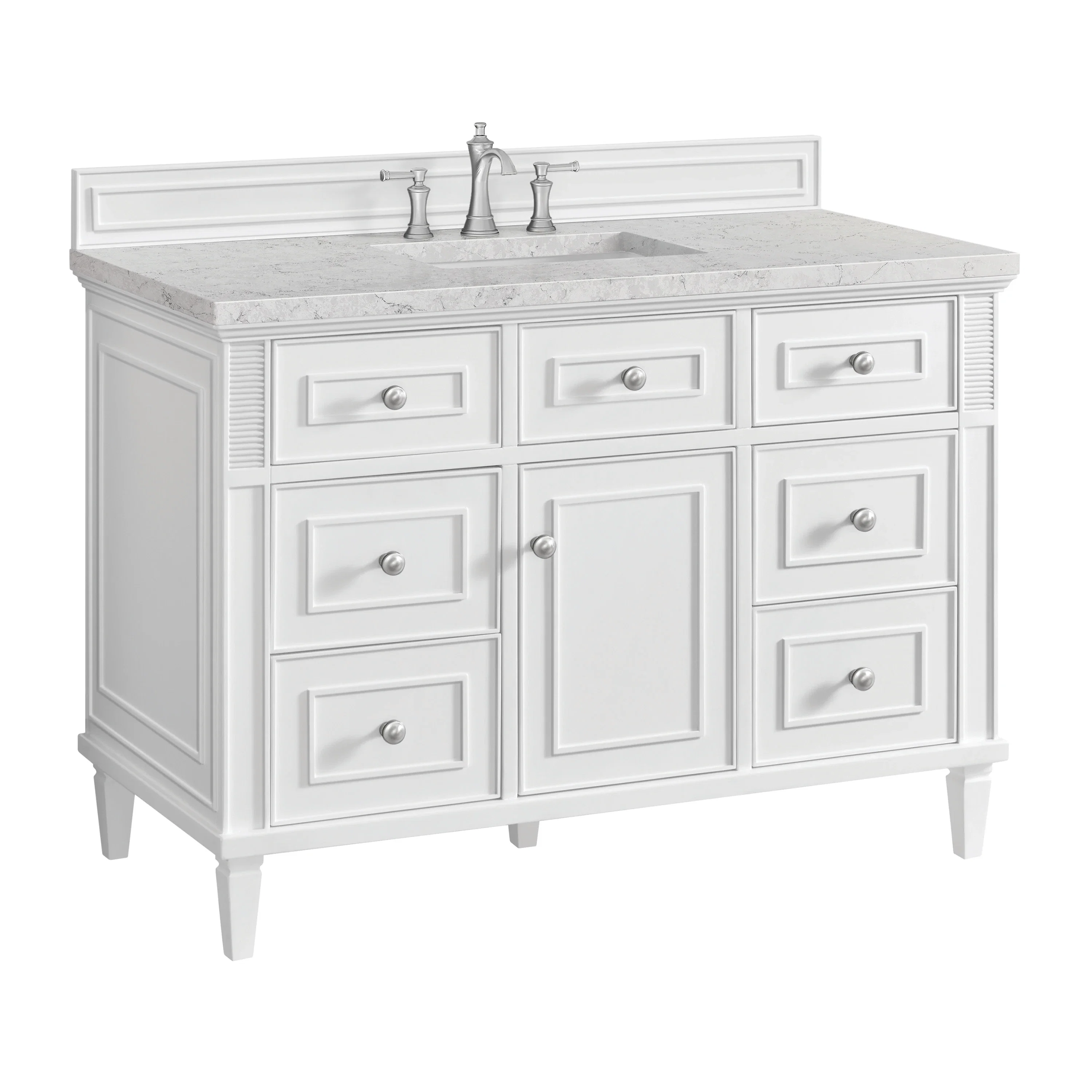 Lorelai 48" Single Vanity, Bright White w/ 3 CM Eternal Jasmine Pearl Silestone Top w/FreePower Wireless Charger