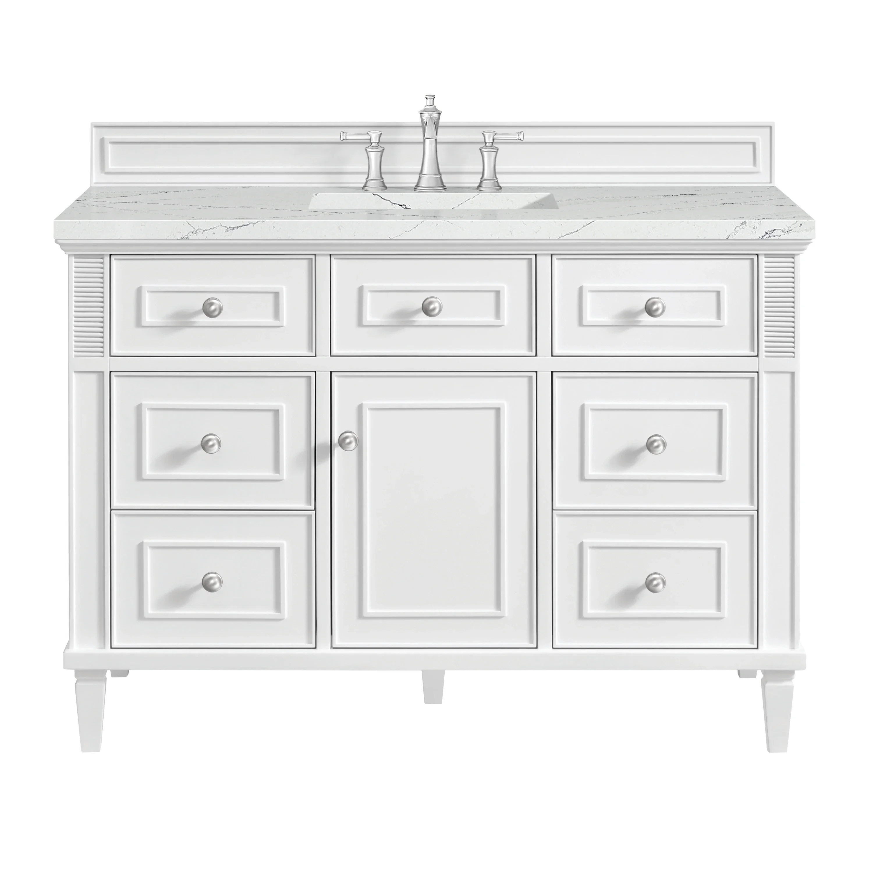 Lorelai 48" Single Vanity, Bright White w/ 3 CM Ethereal Noctis Silestone Top w/FreePower Wireless Charger