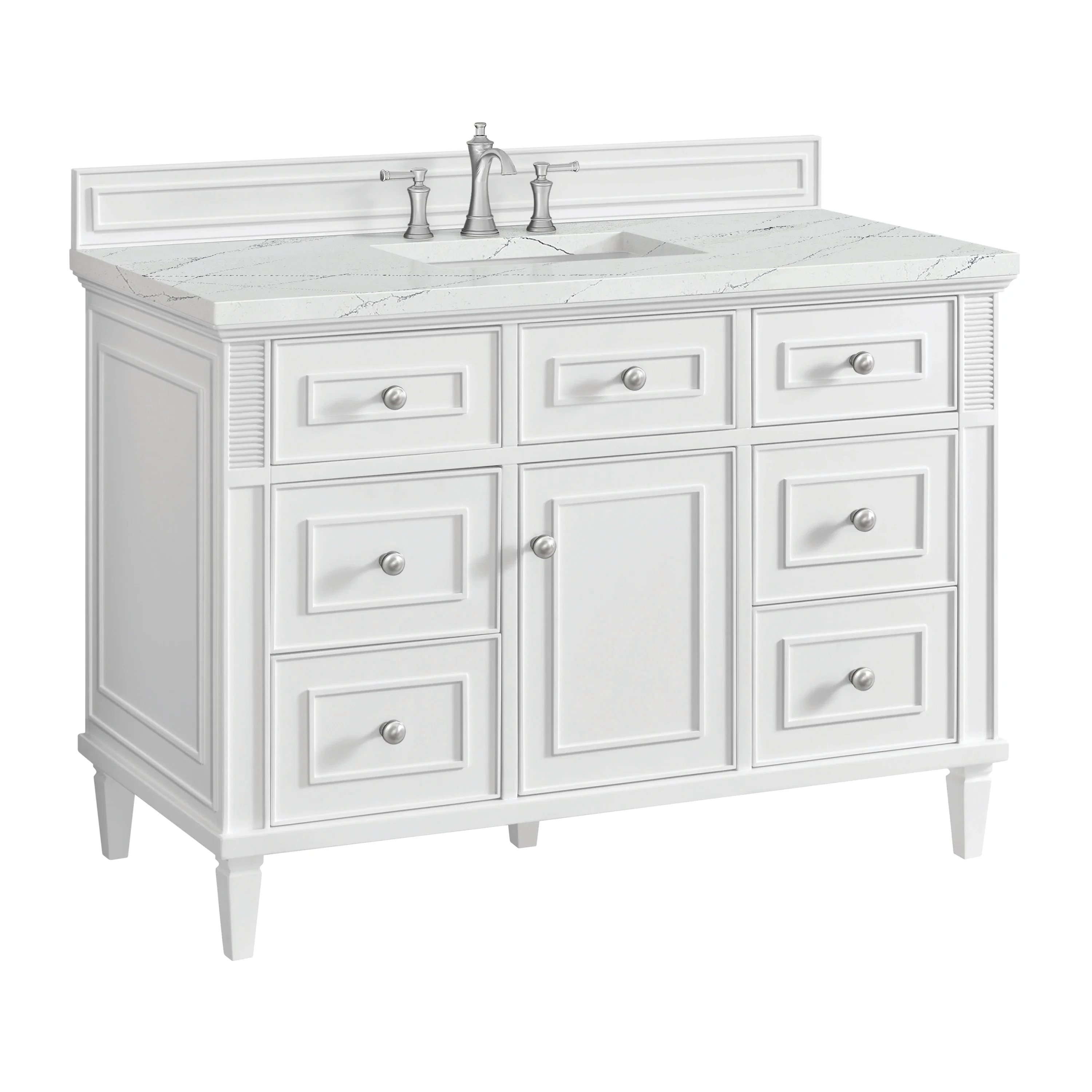 Lorelai 48" Single Vanity, Bright White w/ 3 CM Ethereal Noctis Silestone Top w/FreePower Wireless Charger