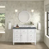 Lorelai 48" Single Vanity, Bright White w/ 3 CM Parisien Bleu Silestone Top w/FreePower Wireless Charger