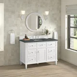 Lorelai 48" Single Vanity, Bright White w/ 3 CM Parisien Bleu Silestone Top w/FreePower Wireless Charger