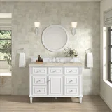 Lorelai 48" Single Vanity, Bright White, w/ 3 CM Tajnar Eclos Top w/FreePower Wireless Charger