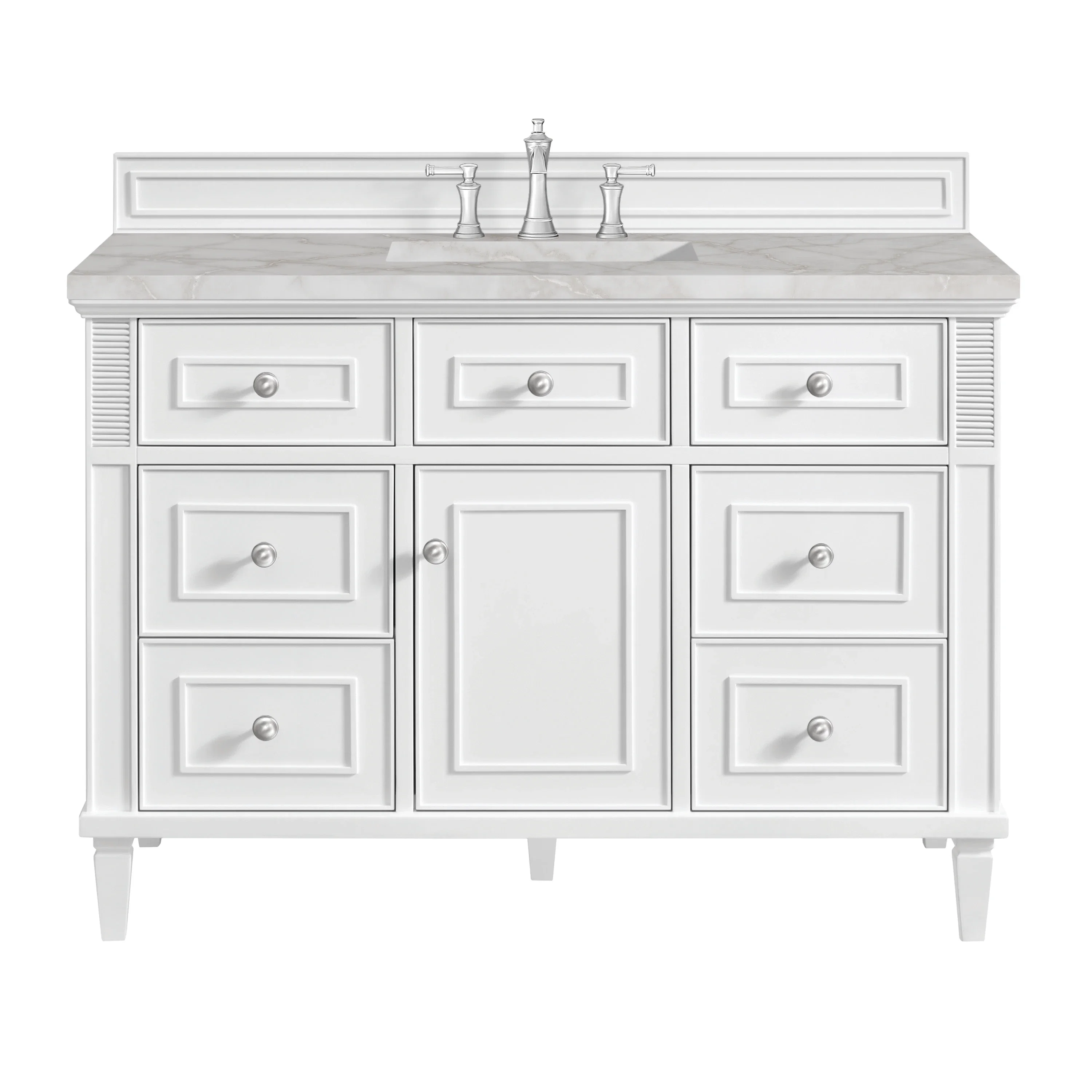 Lorelai 48" Single Vanity, Bright White w/ 3 CM Victorian Silver Silestone Top w/FreePower Wireless Charger