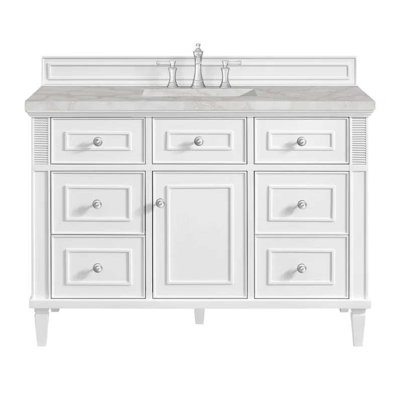 Lorelai 48" Single Vanity, Bright White w/ 3 CM Victorian Silver Silestone Top w/FreePower Wireless Charger