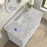 Lorelai 48" Single Vanity, Bright White w/ 3 CM Victorian Silver Silestone Top w/FreePower Wireless Charger