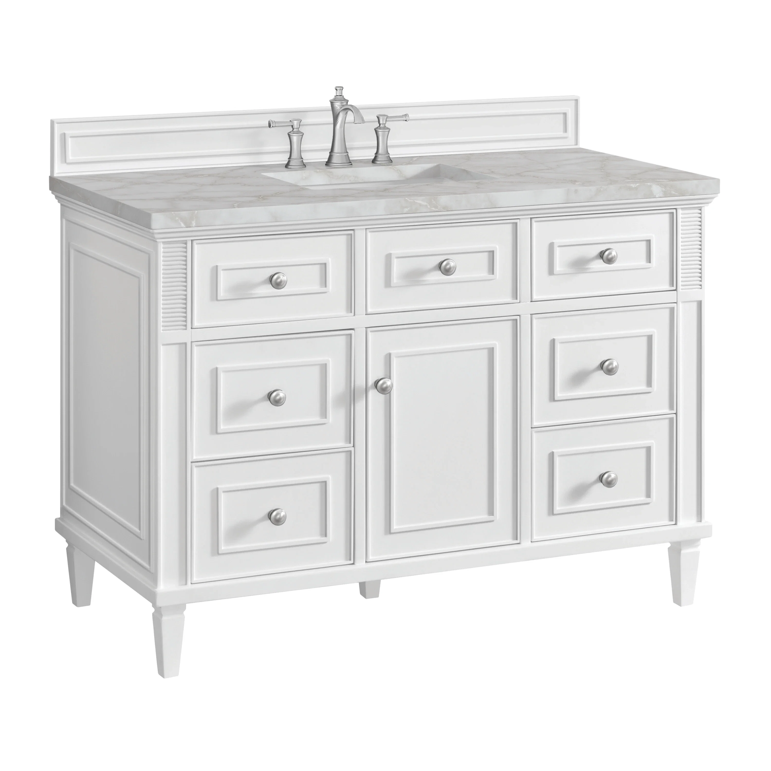 Lorelai 48" Single Vanity, Bright White w/ 3 CM Victorian Silver Silestone Top w/FreePower Wireless Charger