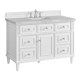 Lorelai 48" Single Vanity, Bright White w/ 3 CM Victorian Silver Silestone Top w/FreePower Wireless Charger