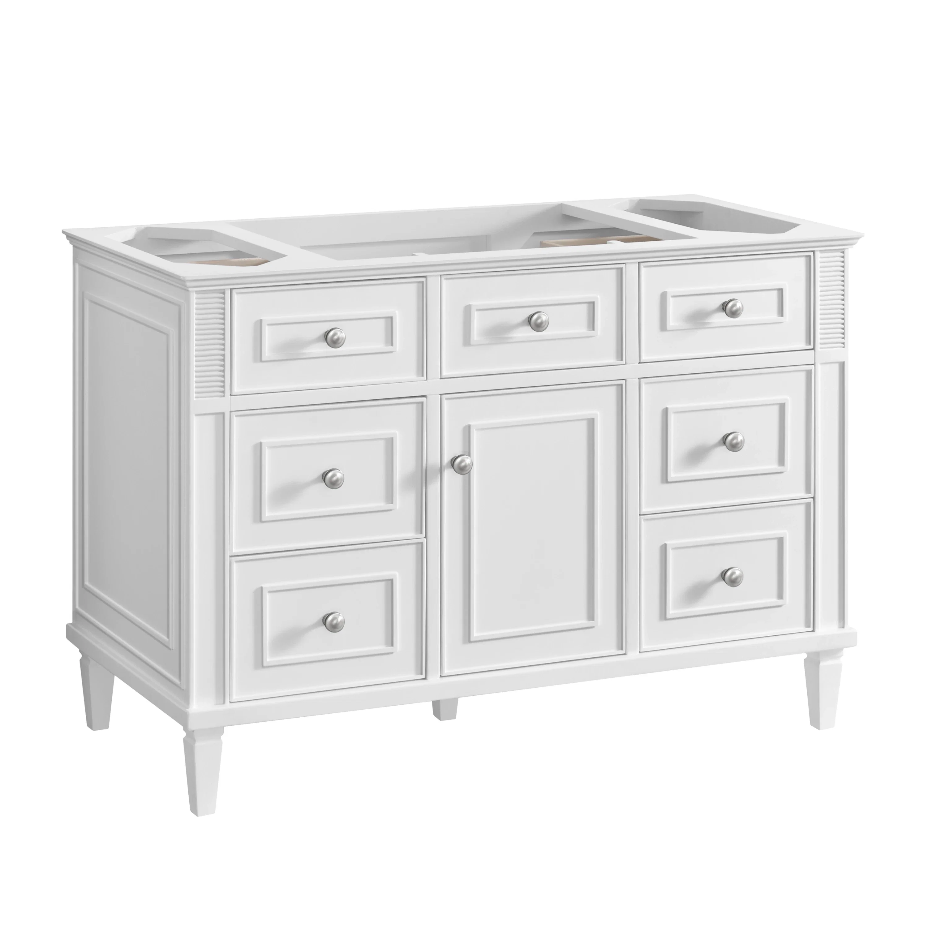 Lorelai 48" Single Vanity, Bright White w/ 3 CM Victorian Silver Silestone Top w/FreePower Wireless Charger