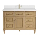 Lorelai 48" Single Vanity, Light Natural Oak w/ Single Hole 3 CM White Zeus Silestone Top & Backsplash