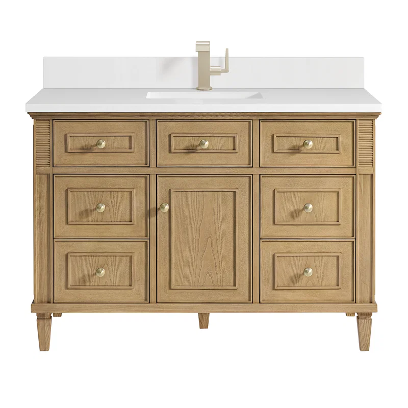 Lorelai 48" Single Vanity, Light Natural Oak w/ Single Hole 3 CM White Zeus Silestone Top & Backsplash
