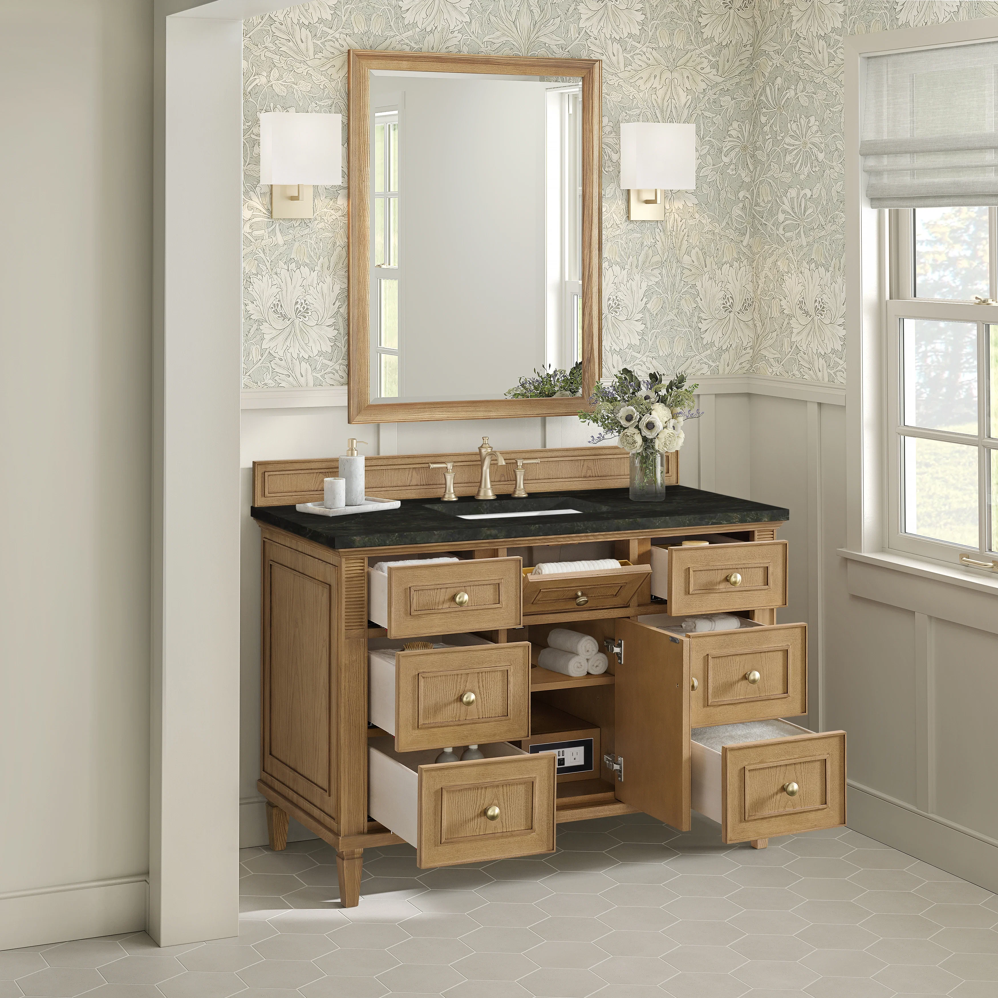 Lorelai 48" Single Vanity, Light Natural Oak, w/ 3 CM Phantome Eclos Top