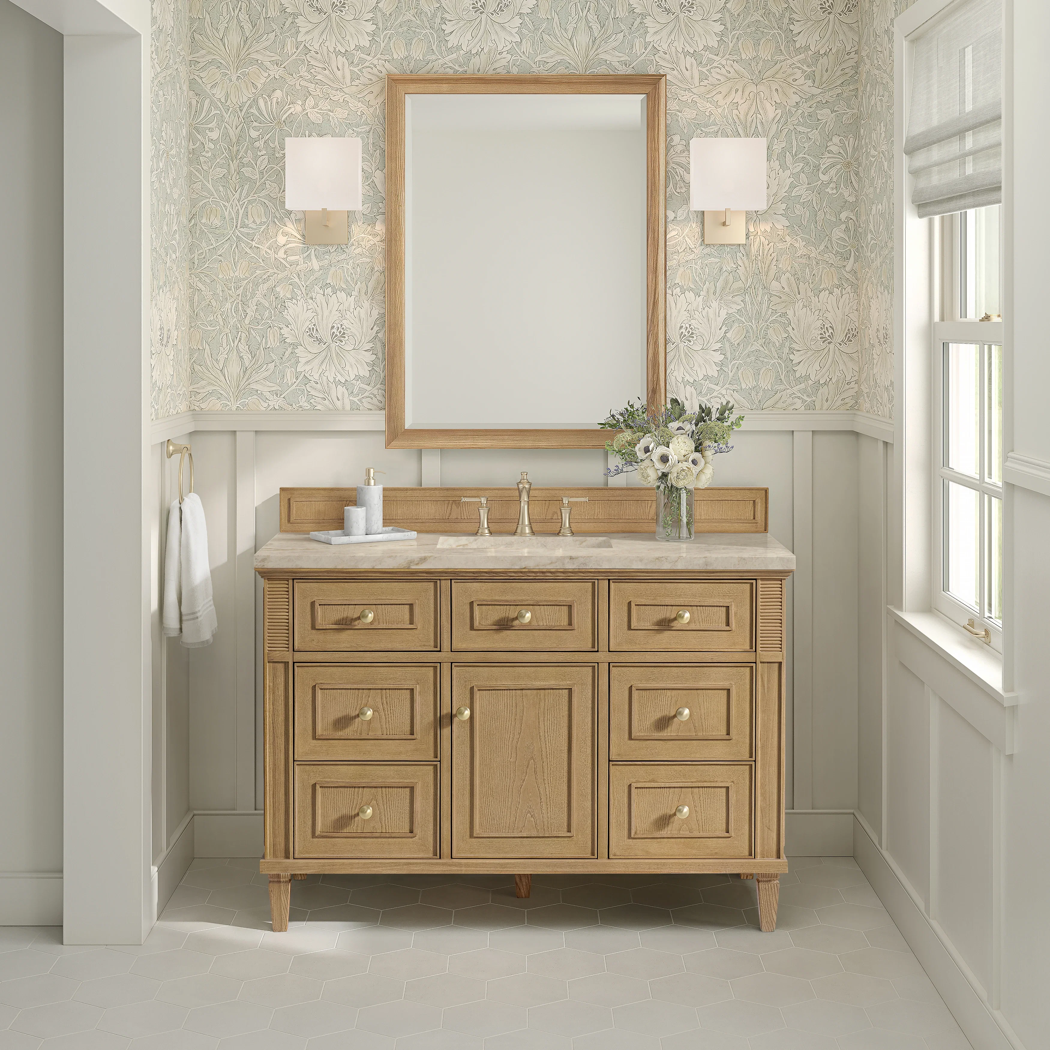 Lorelai 48" Single Vanity, Light Natural Oak, w/ 3 CM Tajnar Eclos Top