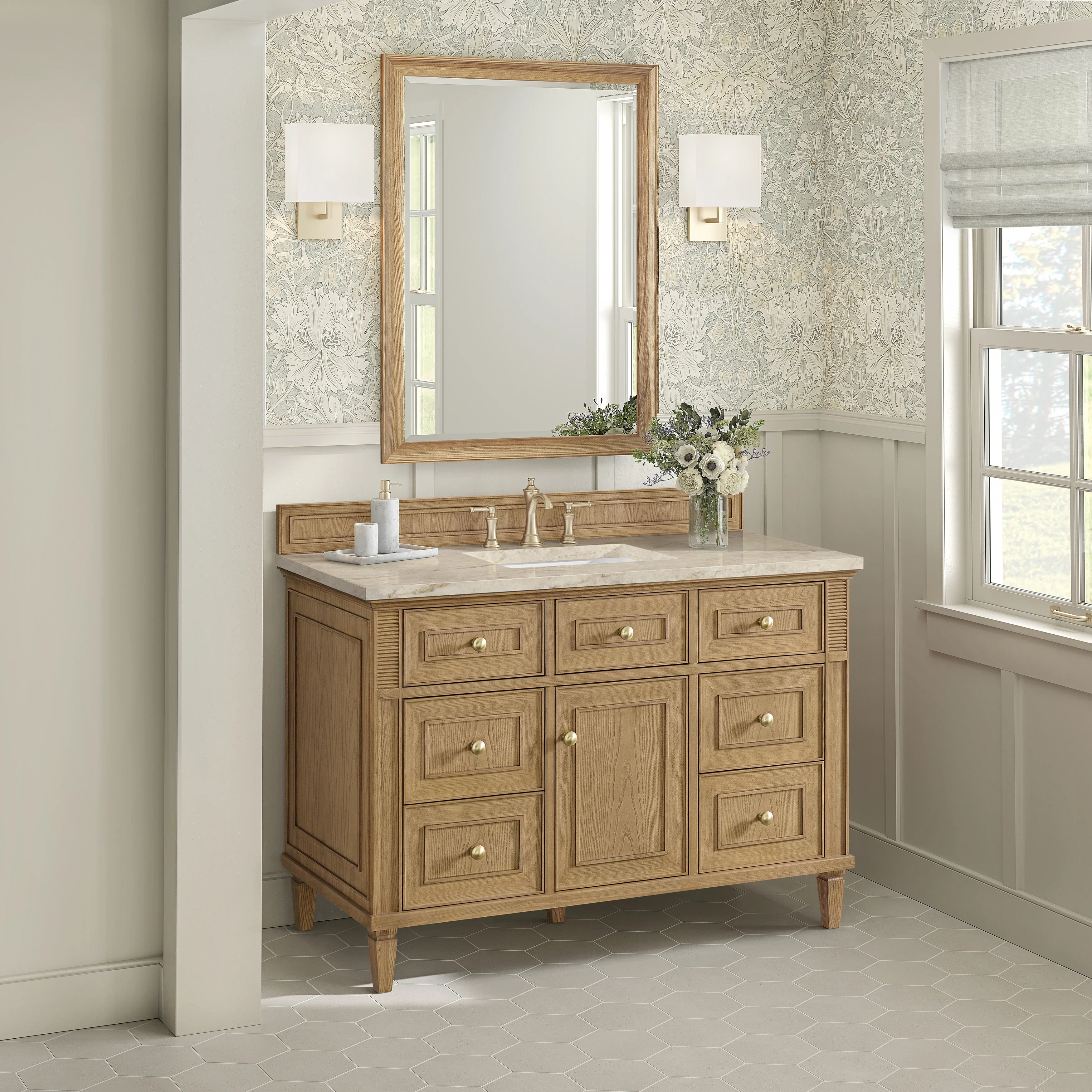 Lorelai 48" Single Vanity, Light Natural Oak, w/ 3 CM Tajnar Eclos Top