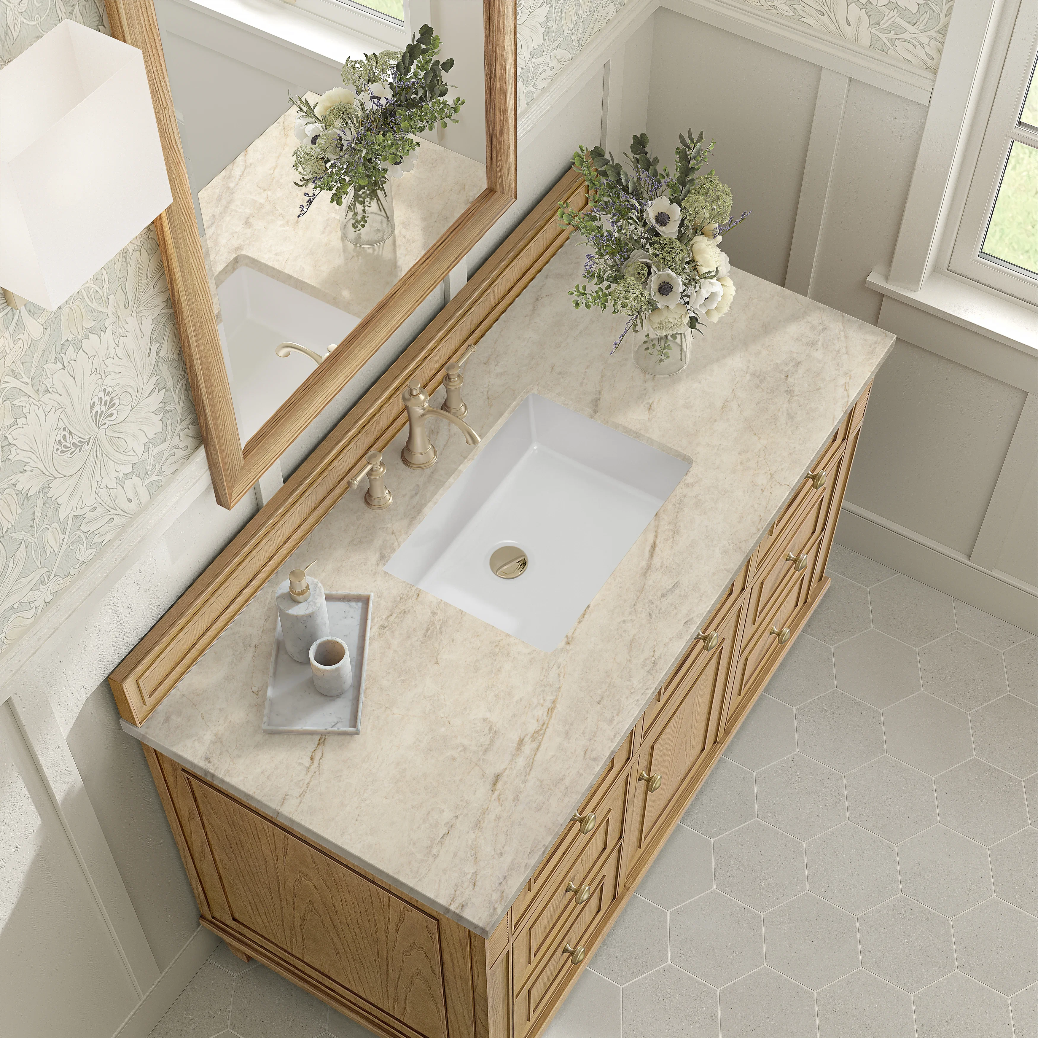 Lorelai 48" Single Vanity, Light Natural Oak, w/ 3 CM Tajnar Eclos Top
