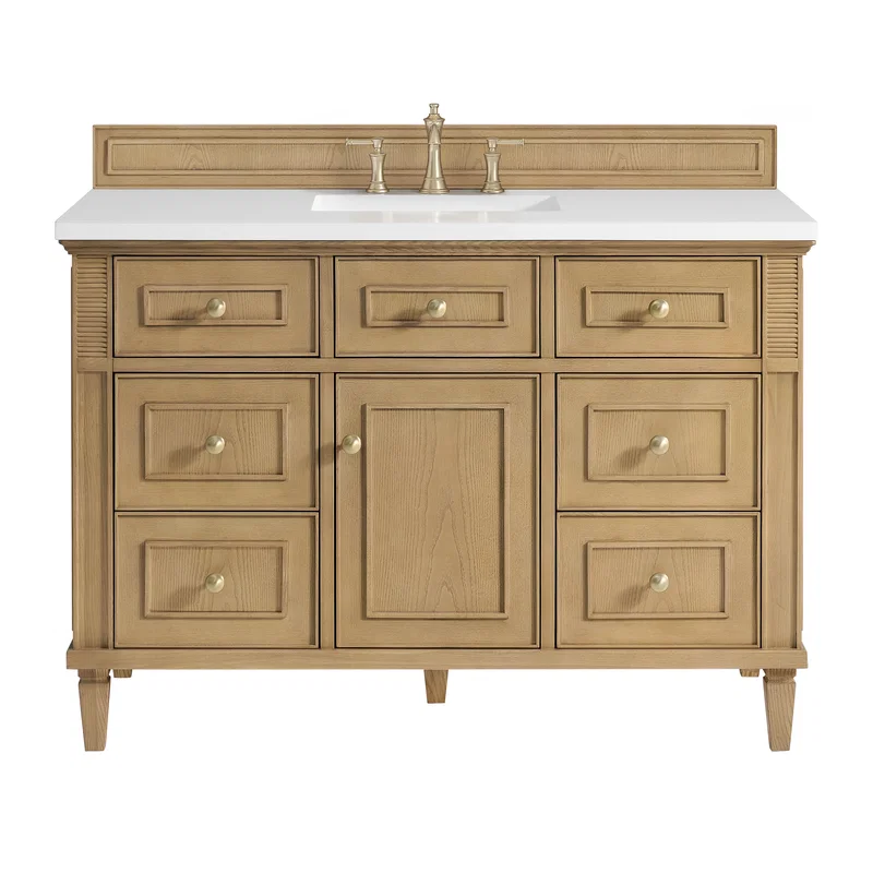 Lorelai 48" Single Vanity, Light Natural Oak w/ 3 CM White Zeus Silestone Top