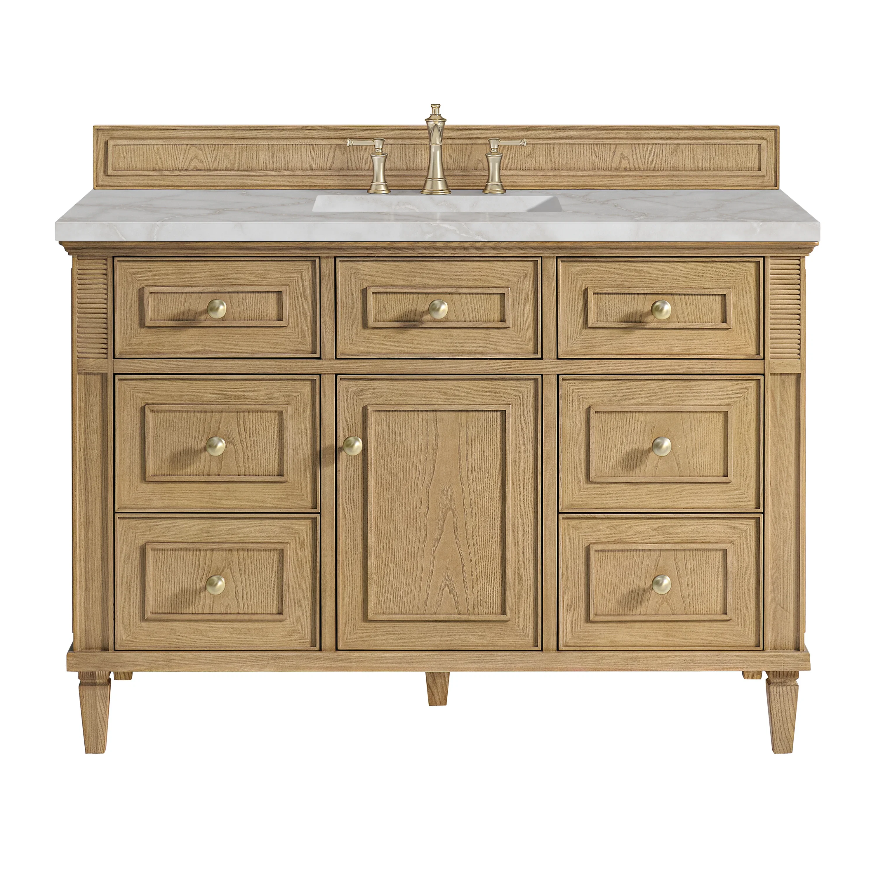 Lorelai 48" Single Vanity, Light Natural Oak w/ 3 CM Victorian Silver Silestone Top w/FreePower Wireless Charger
