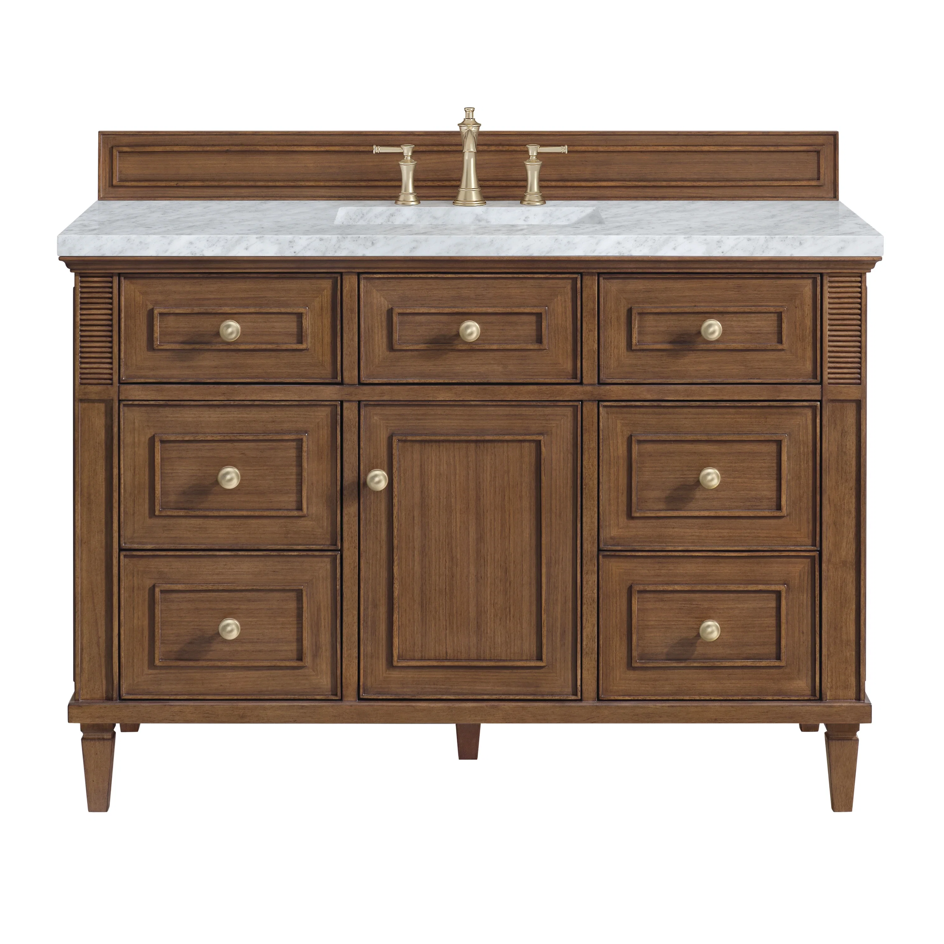 Lorelai 48" Single Vanity, Mid-Century Walnut w/ 3 CM Carrara White Marble Top