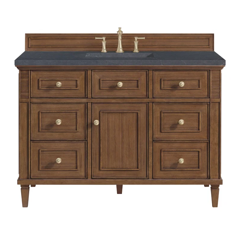 Lorelai 48" Single Vanity, Mid-Century Walnut w/ 3 CM Charcoal Soapstone Silestone Top