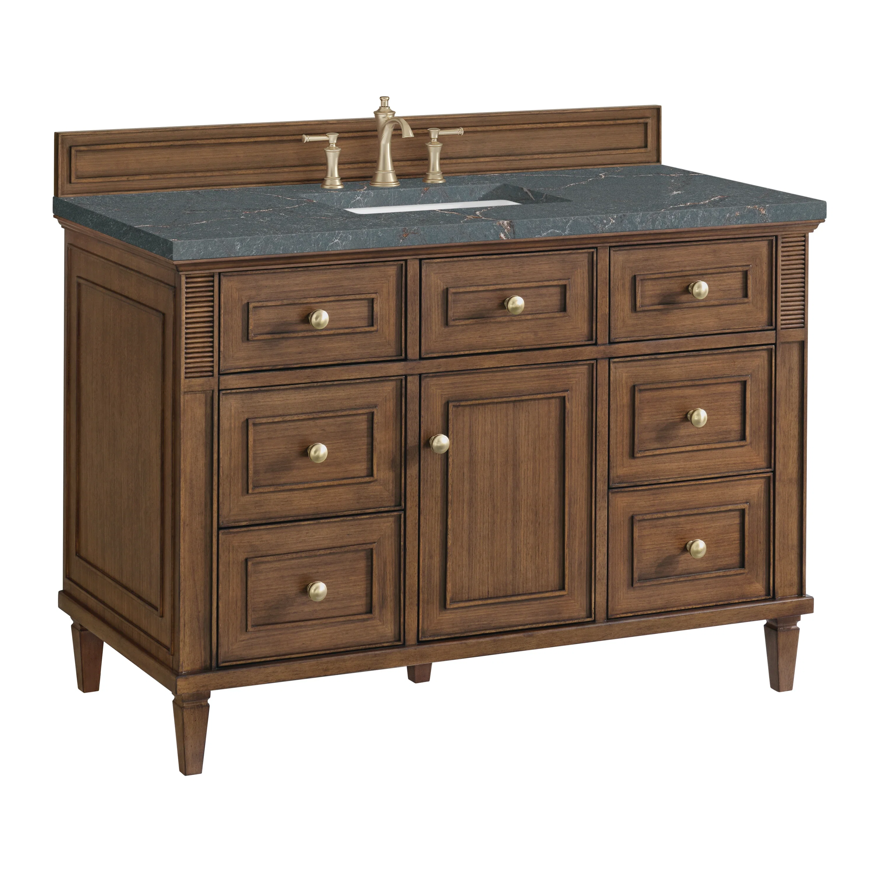 Lorelai 48" Single Vanity, Mid-Century Walnut w/ 3 CM Parisien Bleu Silestone Top