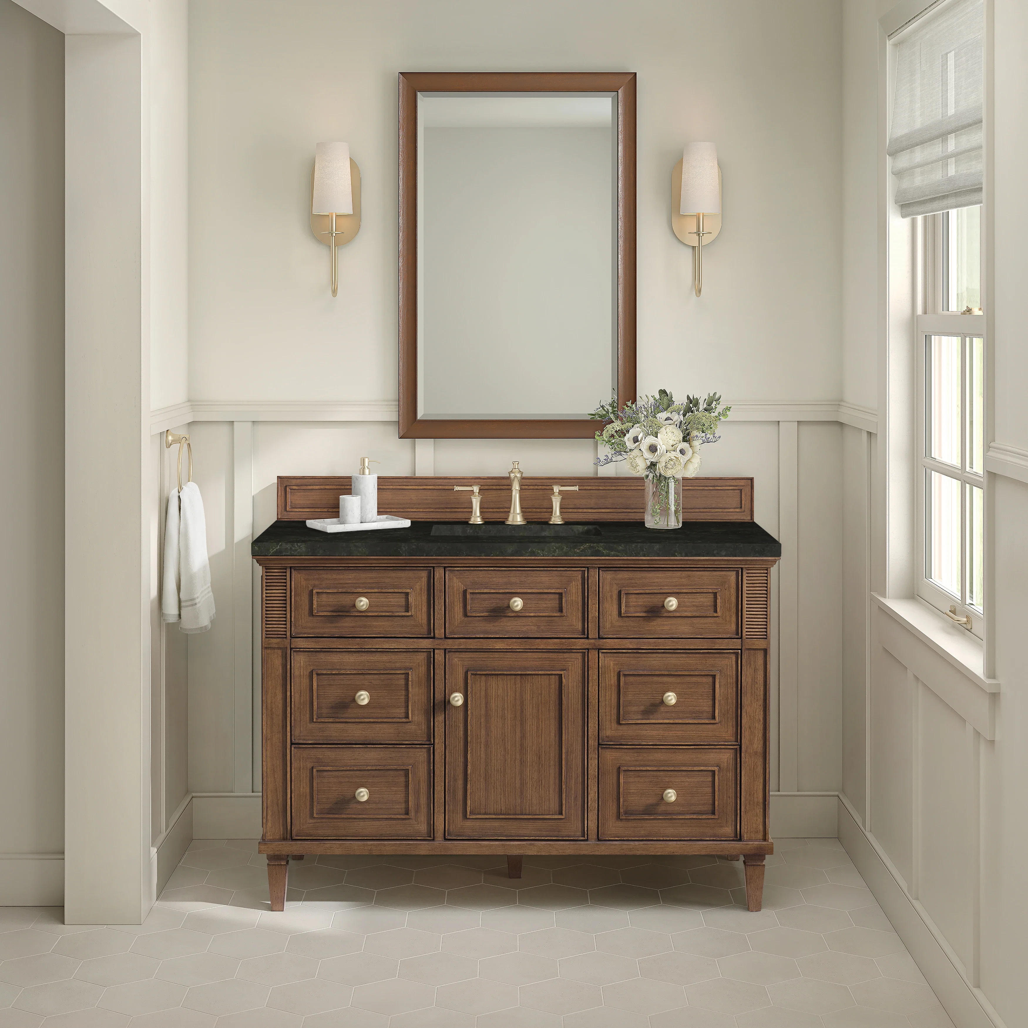 Lorelai 48" Single Vanity, Mid-Century Walnut, w/ 3 CM Phantome Eclos Top