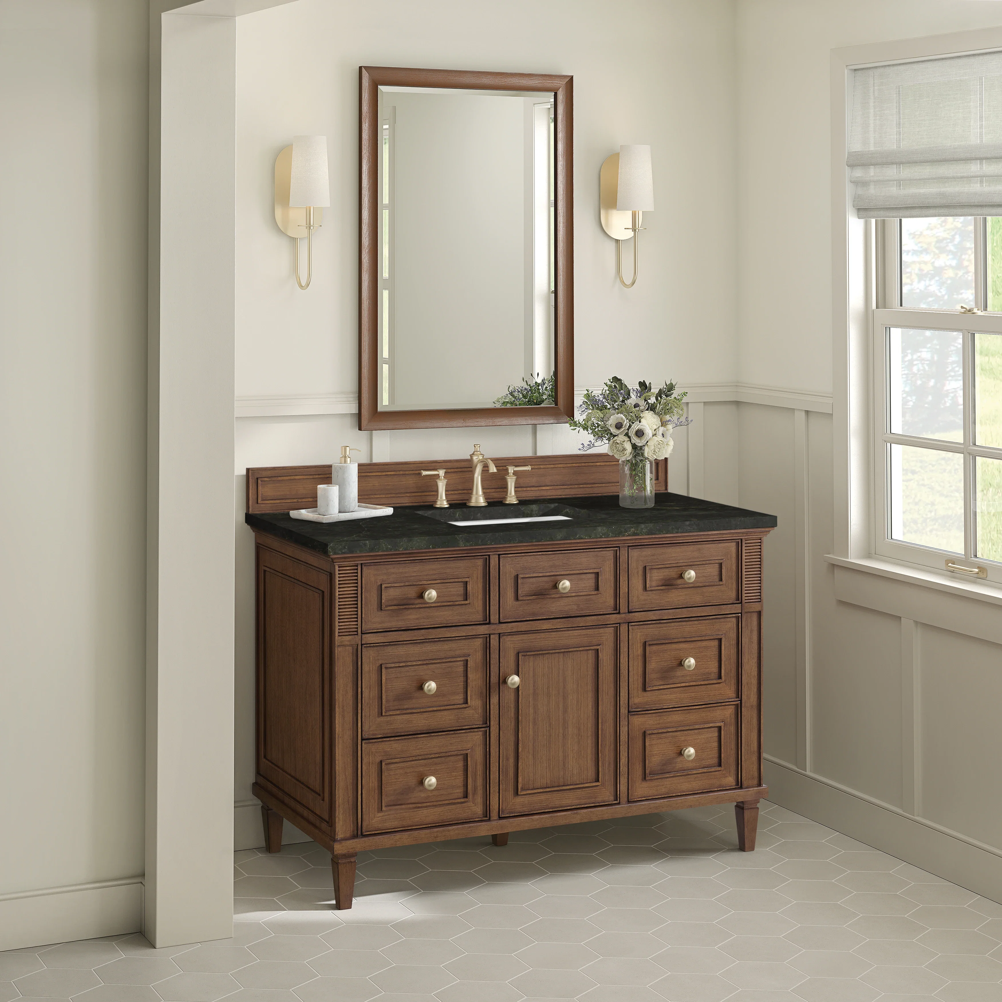 Lorelai 48" Single Vanity, Mid-Century Walnut, w/ 3 CM Phantome Eclos Top