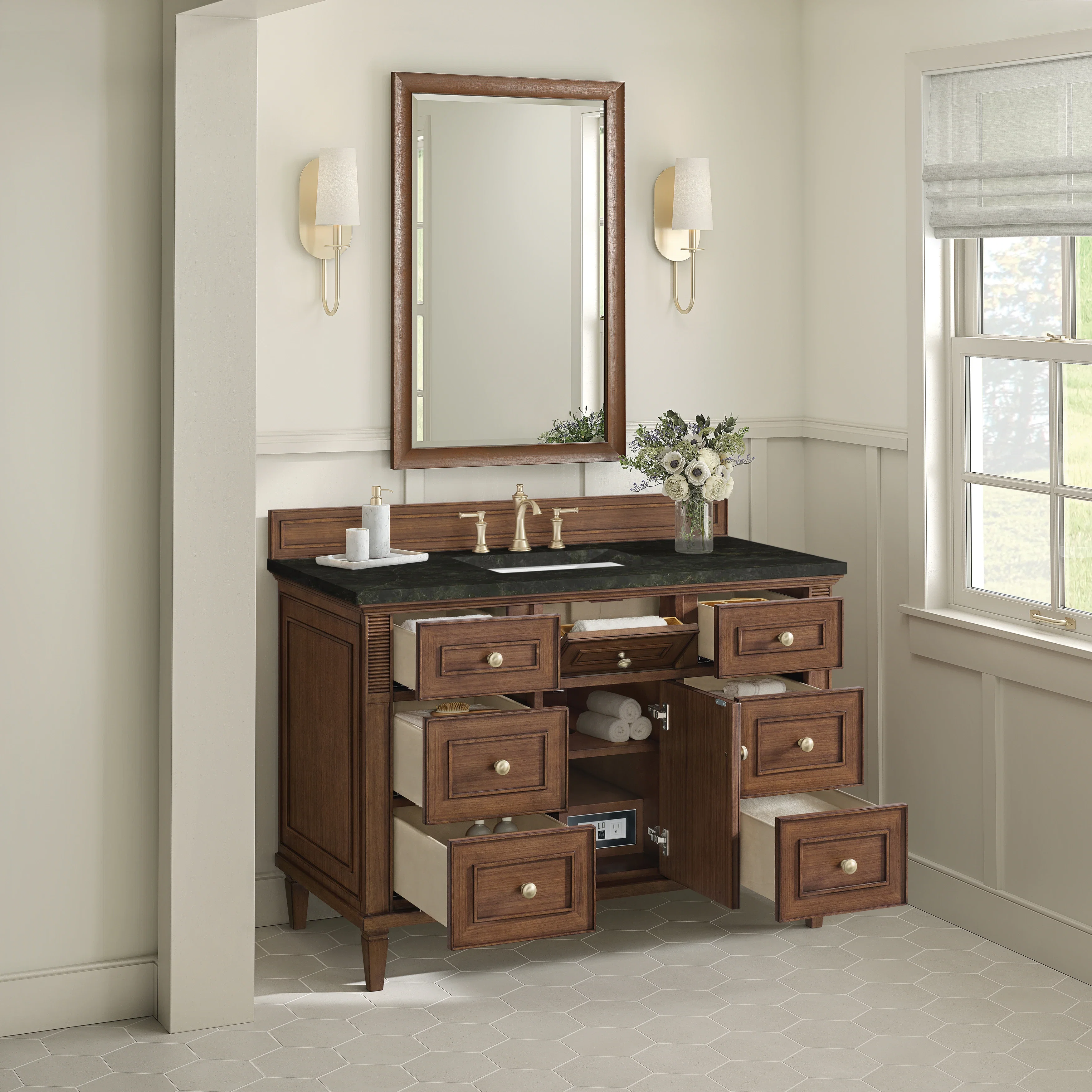 Lorelai 48" Single Vanity, Mid-Century Walnut, w/ 3 CM Phantome Eclos Top