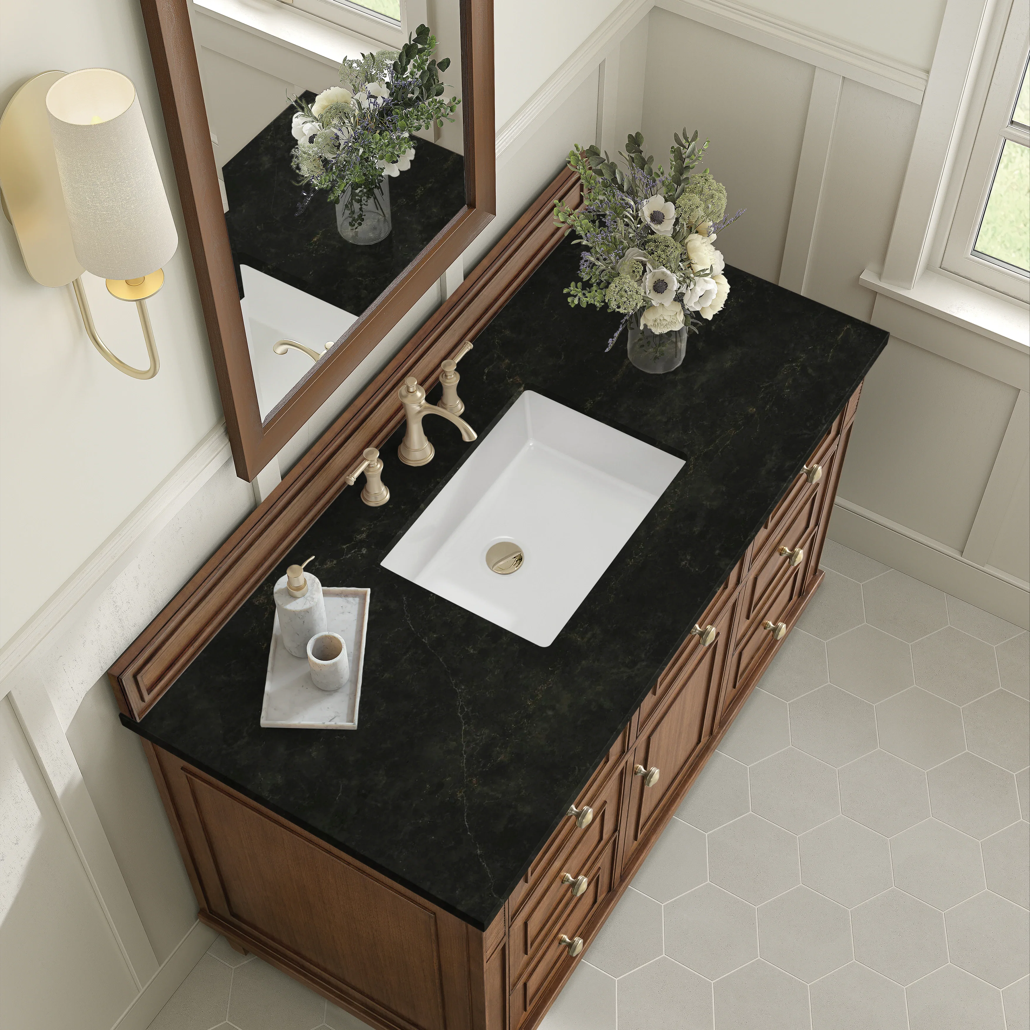 Lorelai 48" Single Vanity, Mid-Century Walnut, w/ 3 CM Phantome Eclos Top