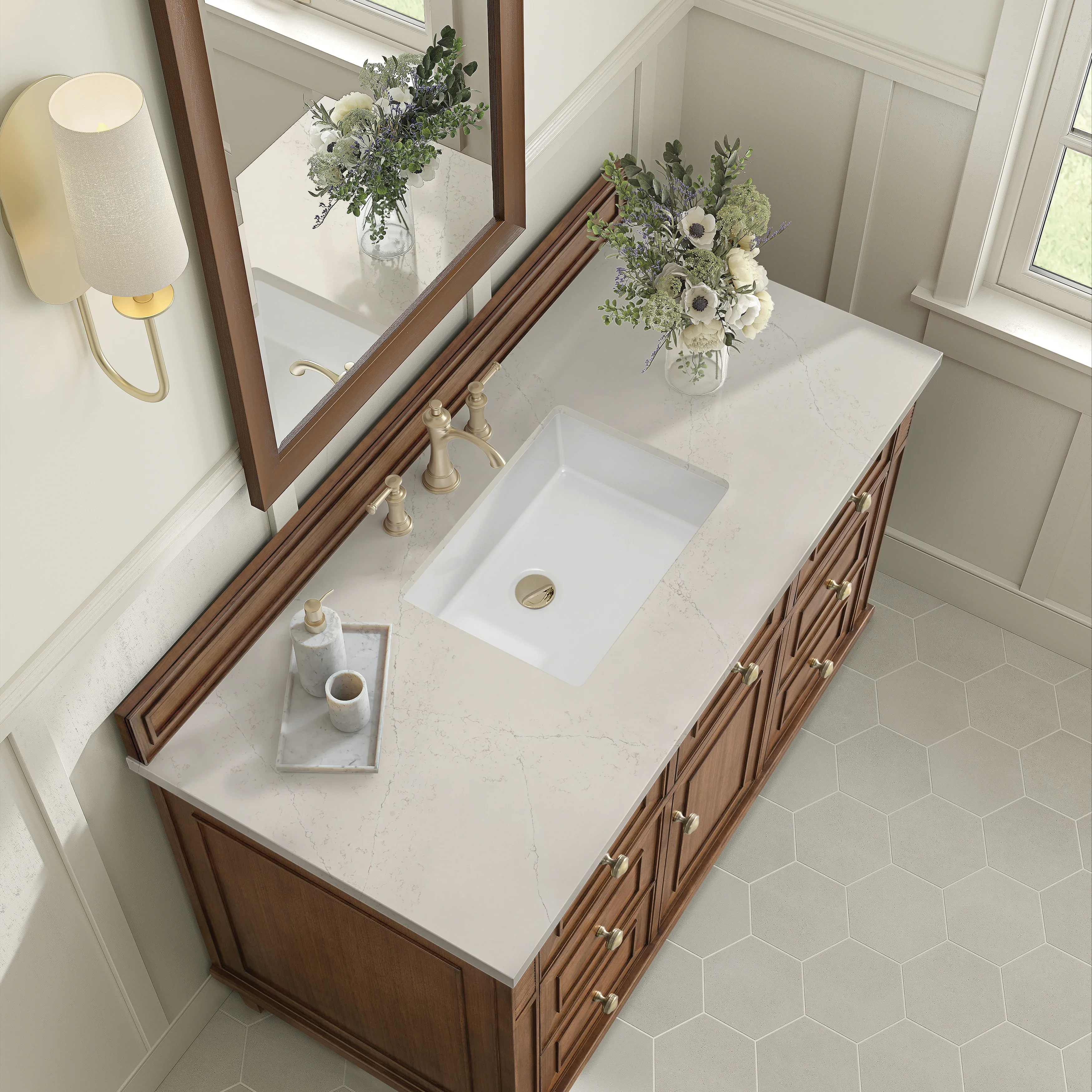 Lorelai 48" Single Vanity, Mid-Century Walnut, w/ 3 CM Siberian Silestone Top