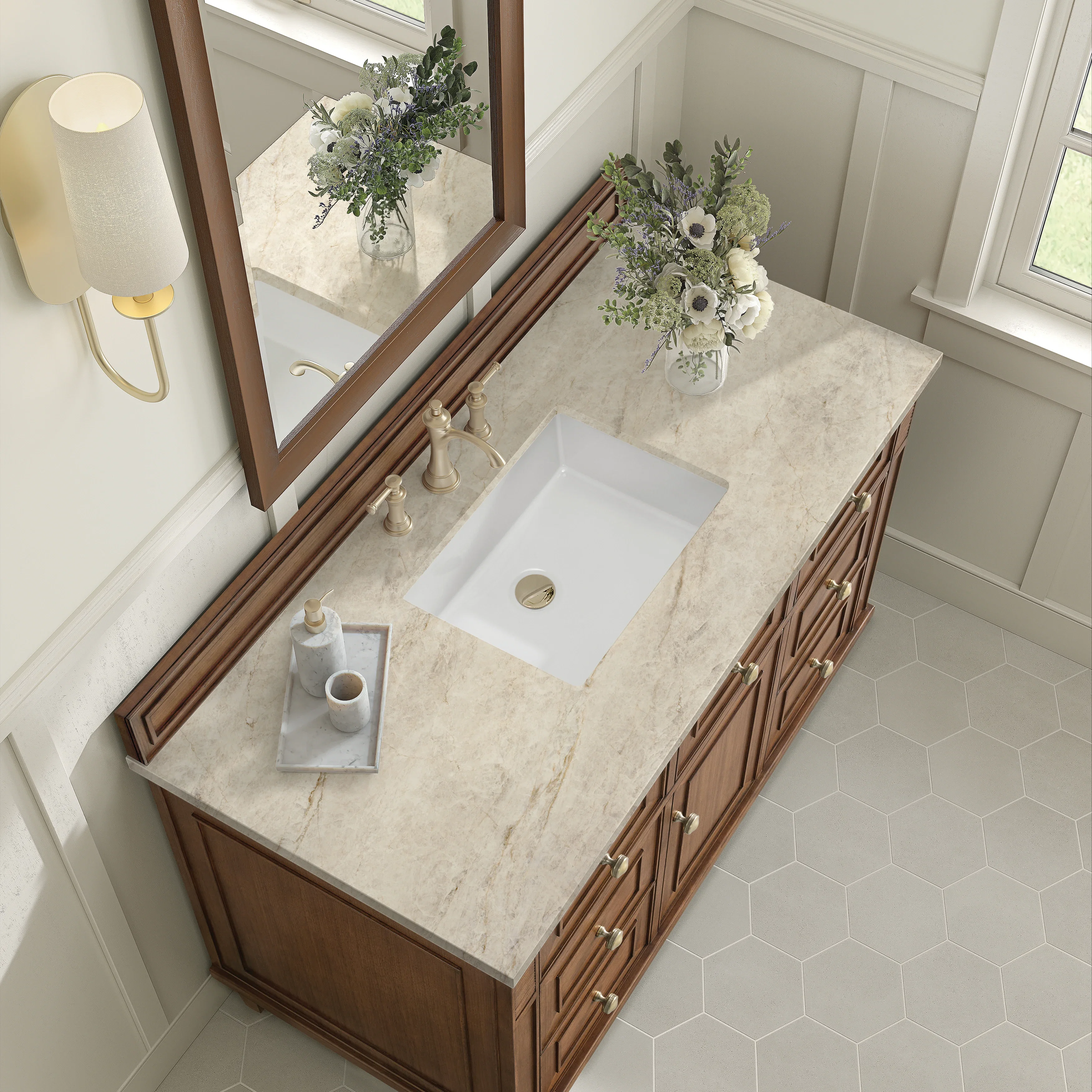 Lorelai 48" Single Vanity, Mid-Century Walnut, w/ 3 CM Tajnar Eclos Top