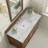 Lorelai 48" Single Vanity, Mid-Century Walnut w/ 3 CM Victorian Silver Silestone Top
