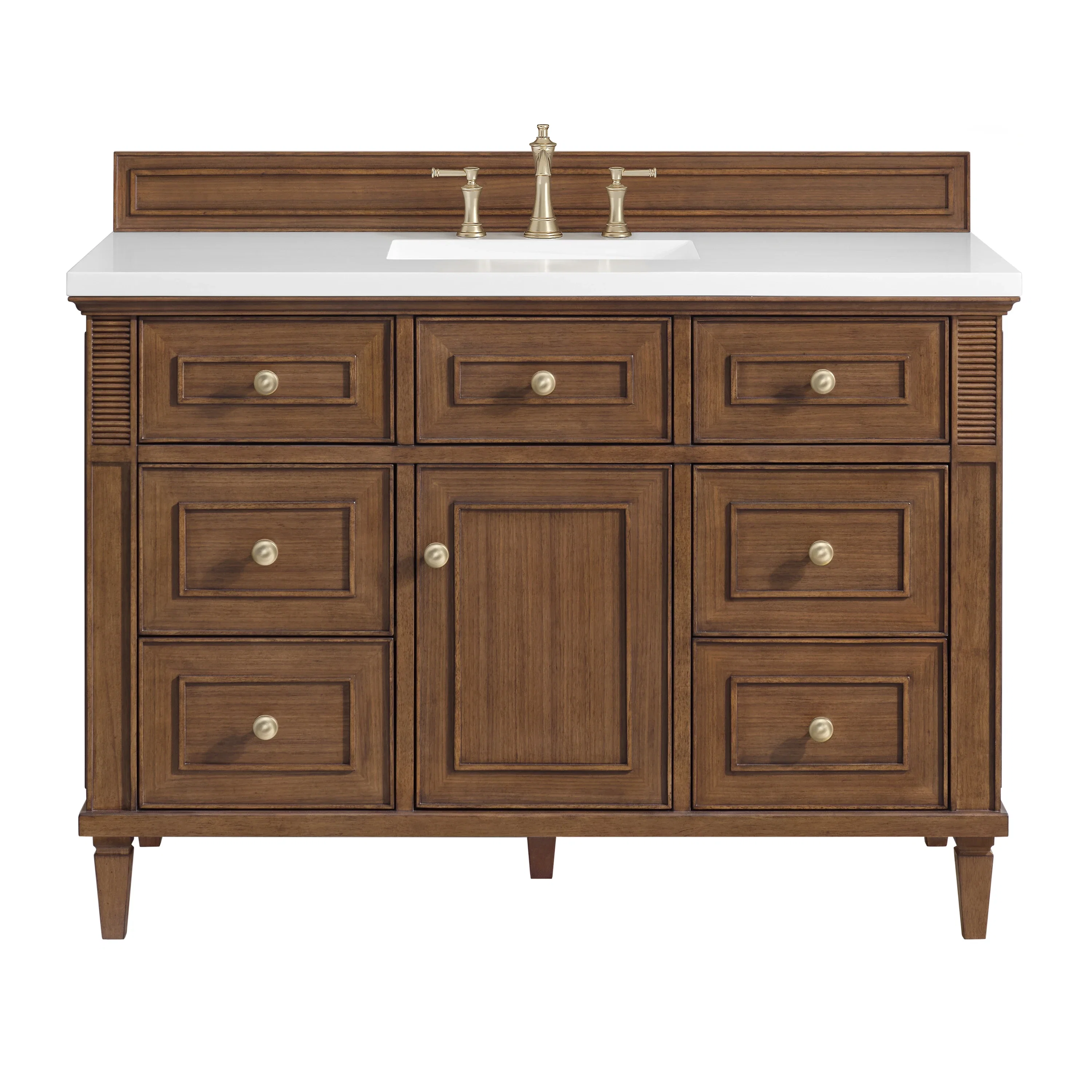 Lorelai 48" Single Vanity, Mid-Century Walnut w/ 3 CM White Zeus Silestone Top